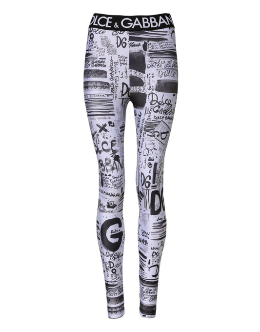 Dolce & Gabbana White Graphic HighWaist Skinny Leggings Pants Dolce & Gabbana