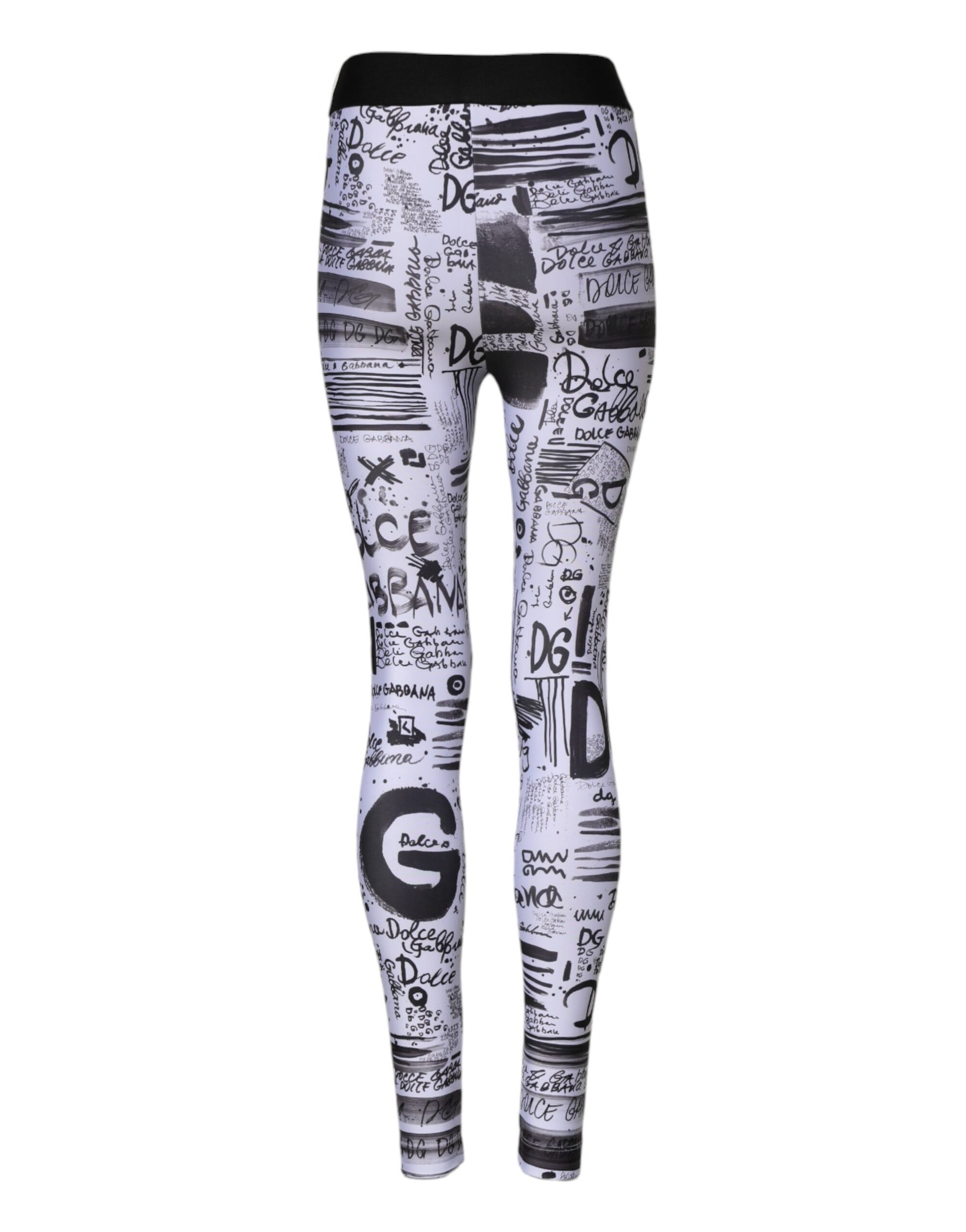 Dolce & Gabbana White Graphic HighWaist Skinny Leggings Pants Dolce & Gabbana
