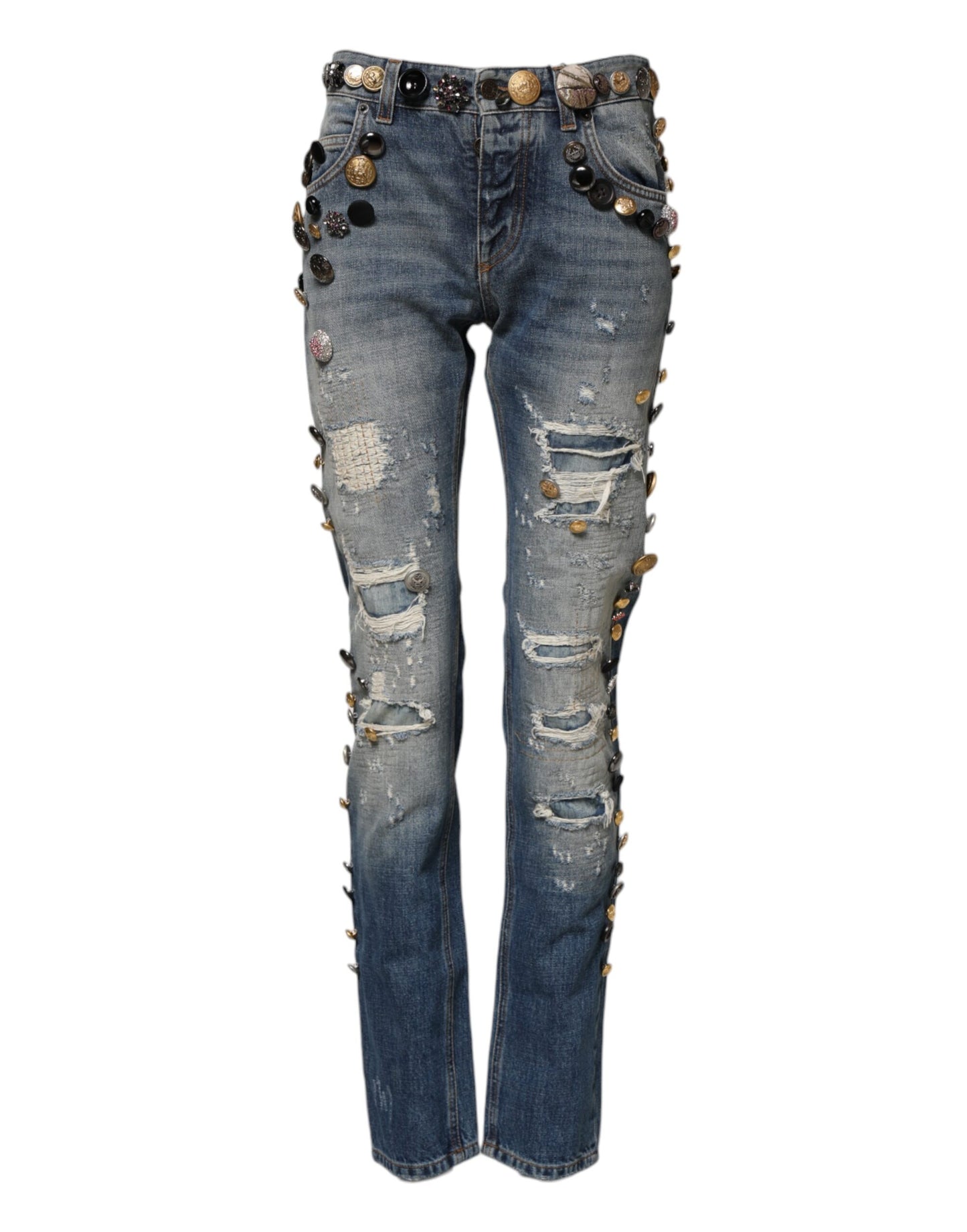 Dolce & Gabbana Blue Embellished Tattered SkinnyDenim Jeans Dolce & Gabbana