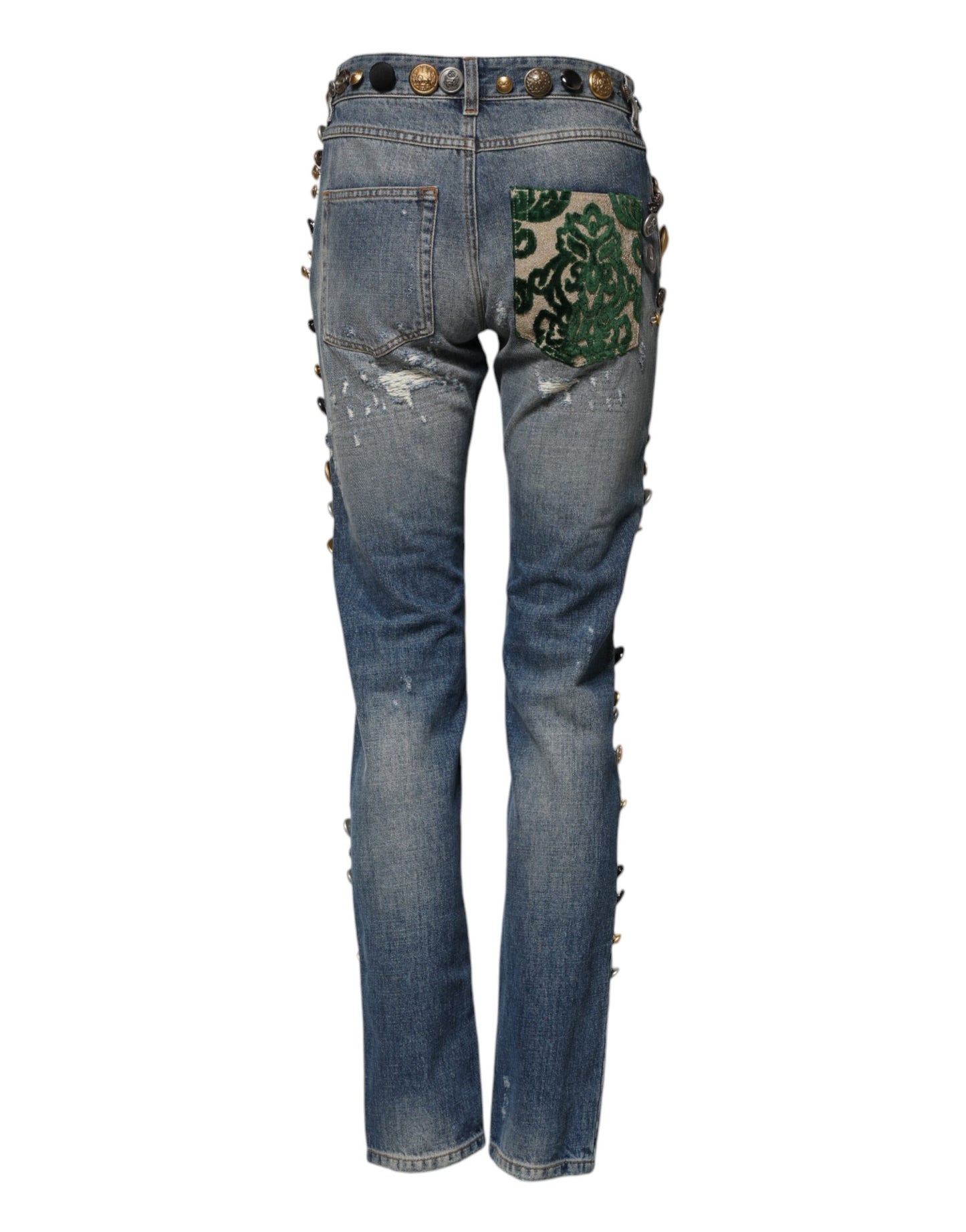 Dolce & Gabbana Blue Embellished Tattered SkinnyDenim Jeans Dolce & Gabbana