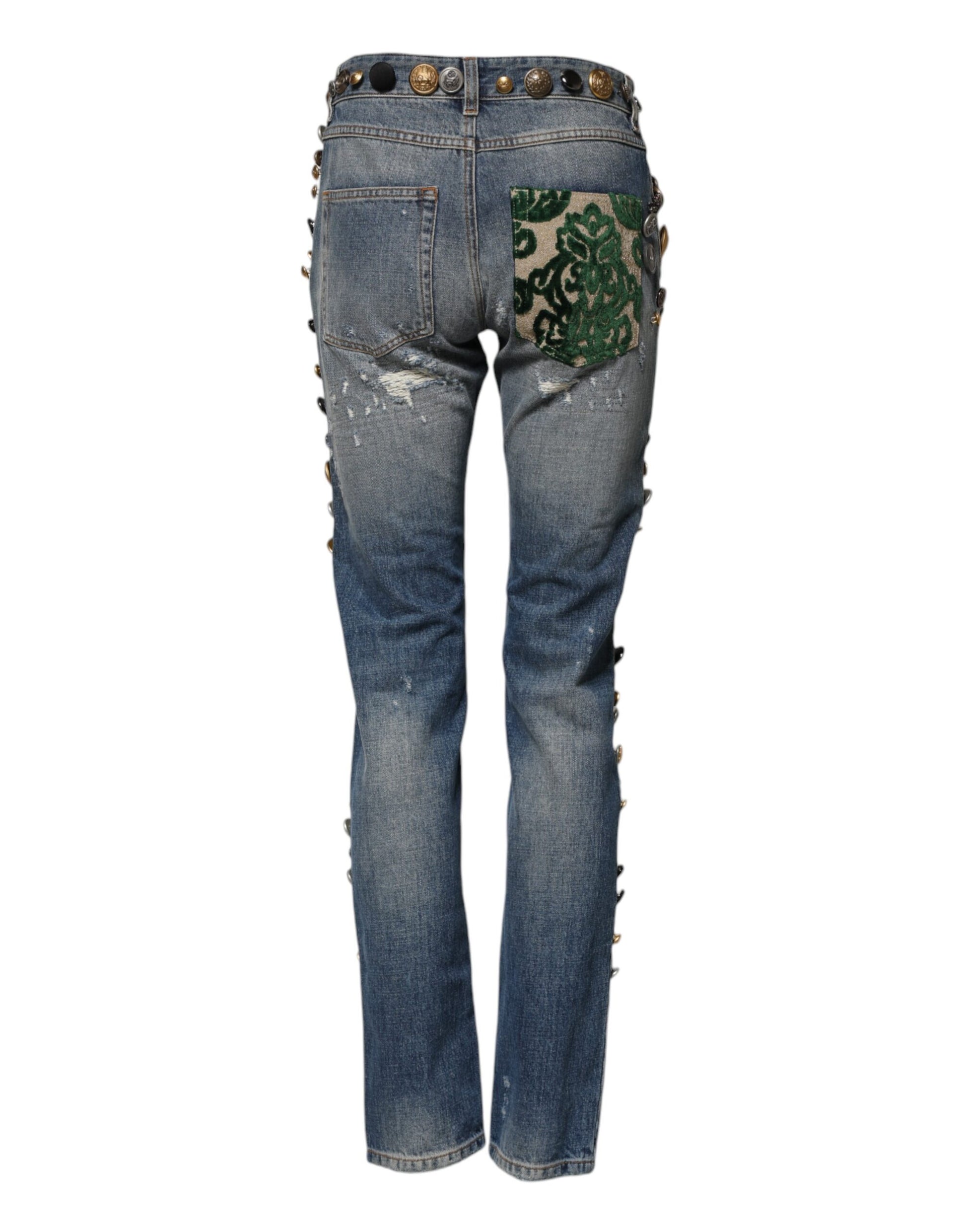 Dolce & Gabbana Blue Embellished Tattered SkinnyDenim Jeans Dolce & Gabbana