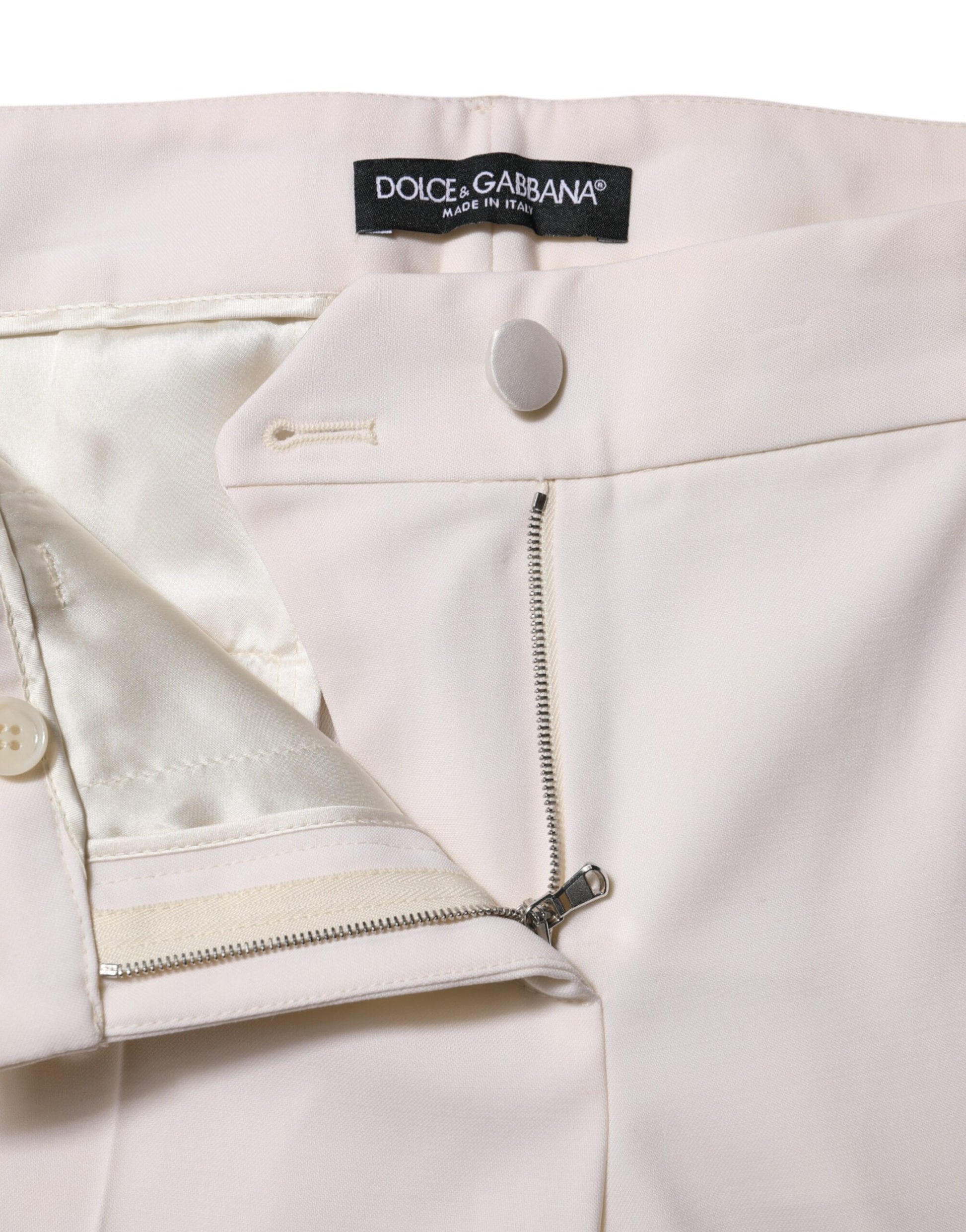 Dolce & Gabbana White Wool Mid Waist Tapered Trouser Pants Dolce & Gabbana