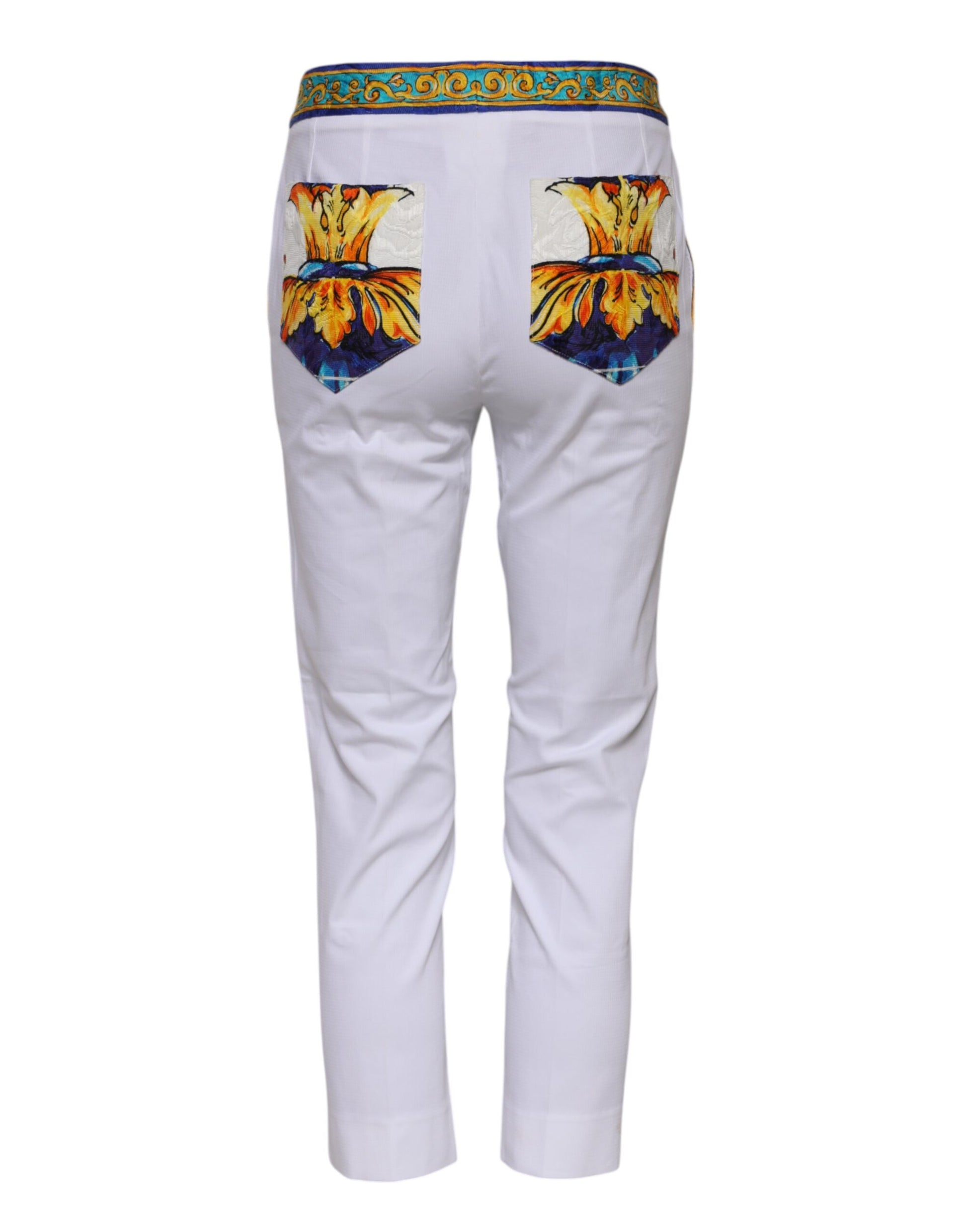 Dolce & Gabbana White Cotton Mid Waist Tapered Trouser Pants Dolce & Gabbana