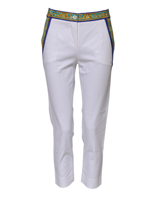 Dolce & Gabbana White Cotton Mid Waist Tapered Trouser Pants Dolce & Gabbana