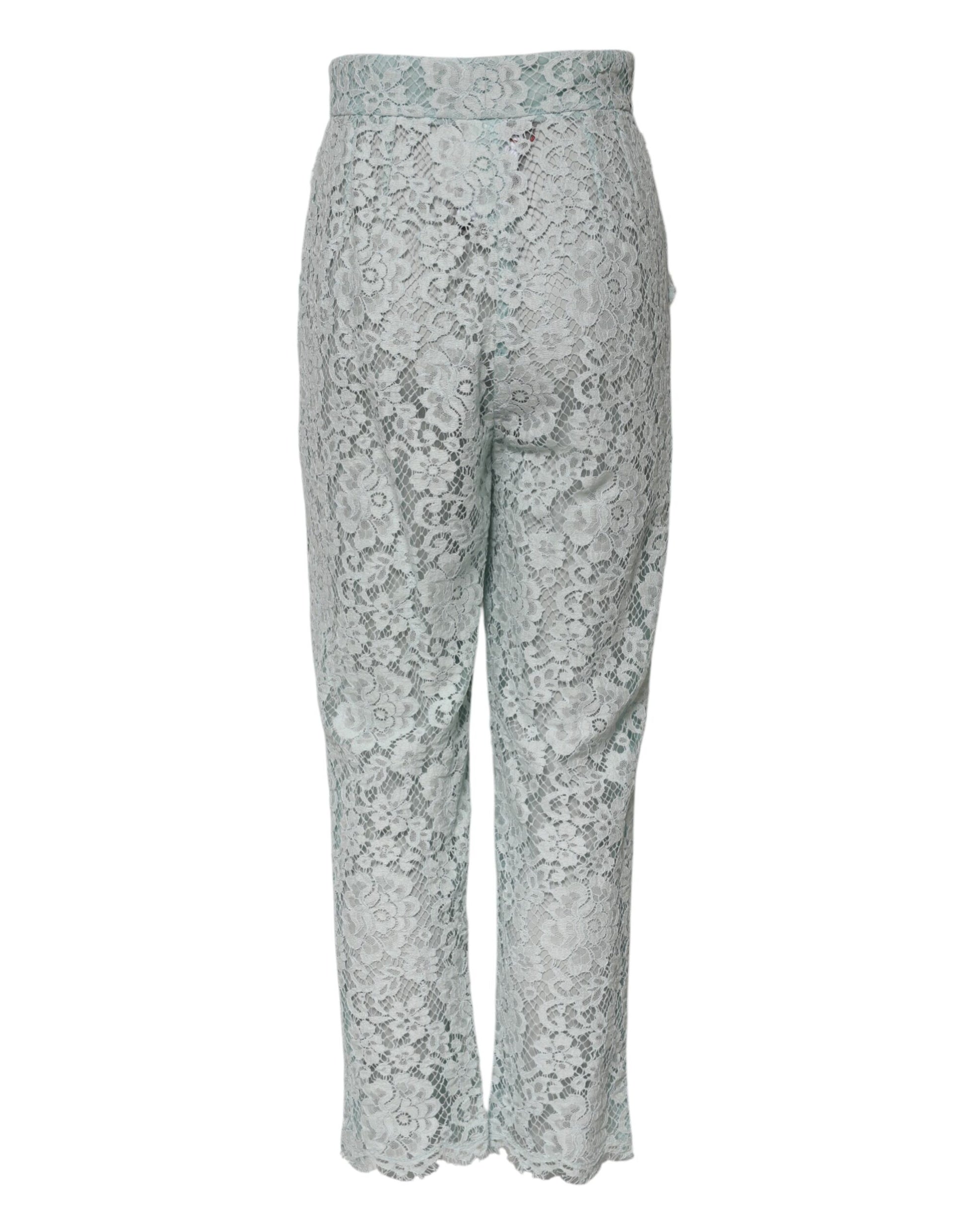 Dolce & Gabbana Mint Green Cotton Floral Lace Trousers Pants Dolce & Gabbana