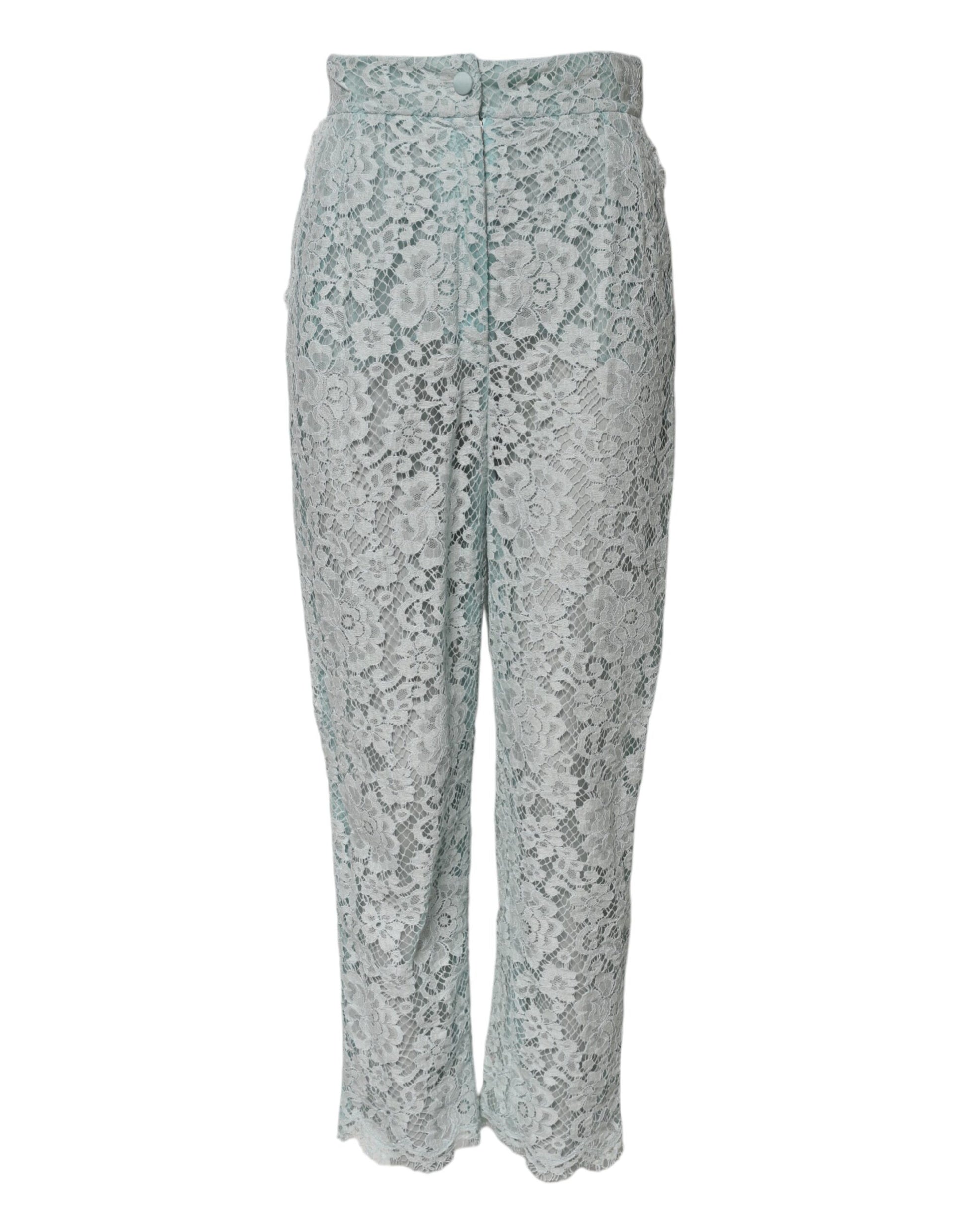 Dolce & Gabbana Mint Green Cotton Floral Lace Trousers Pants Dolce & Gabbana