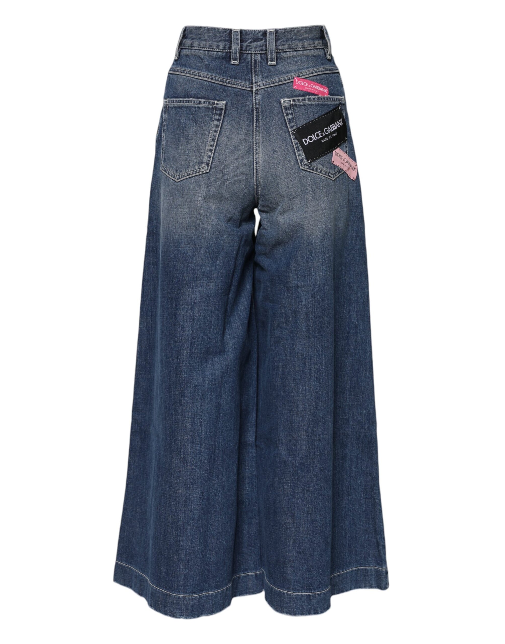 Dolce & Gabbana Blue Cotton High Waist Wide Leg Denim Jeans Dolce & Gabbana