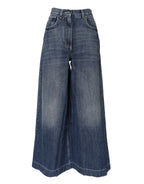 Dolce & Gabbana blue cotton high waist wide-leg denim jeans with classic five-pocket design and belt loops.