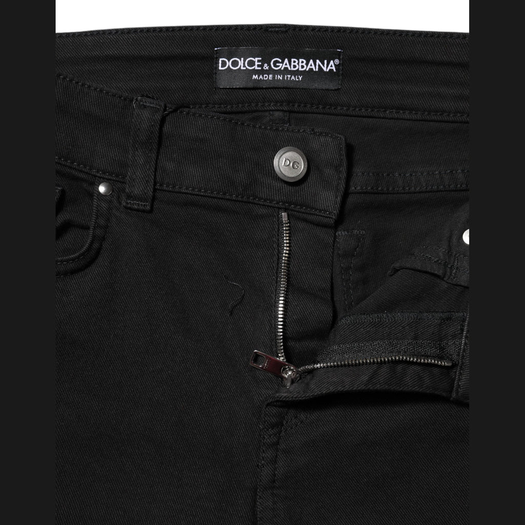 Dolce & Gabbana Black Cotton Logo Skinny MidWaist Denim Jeans