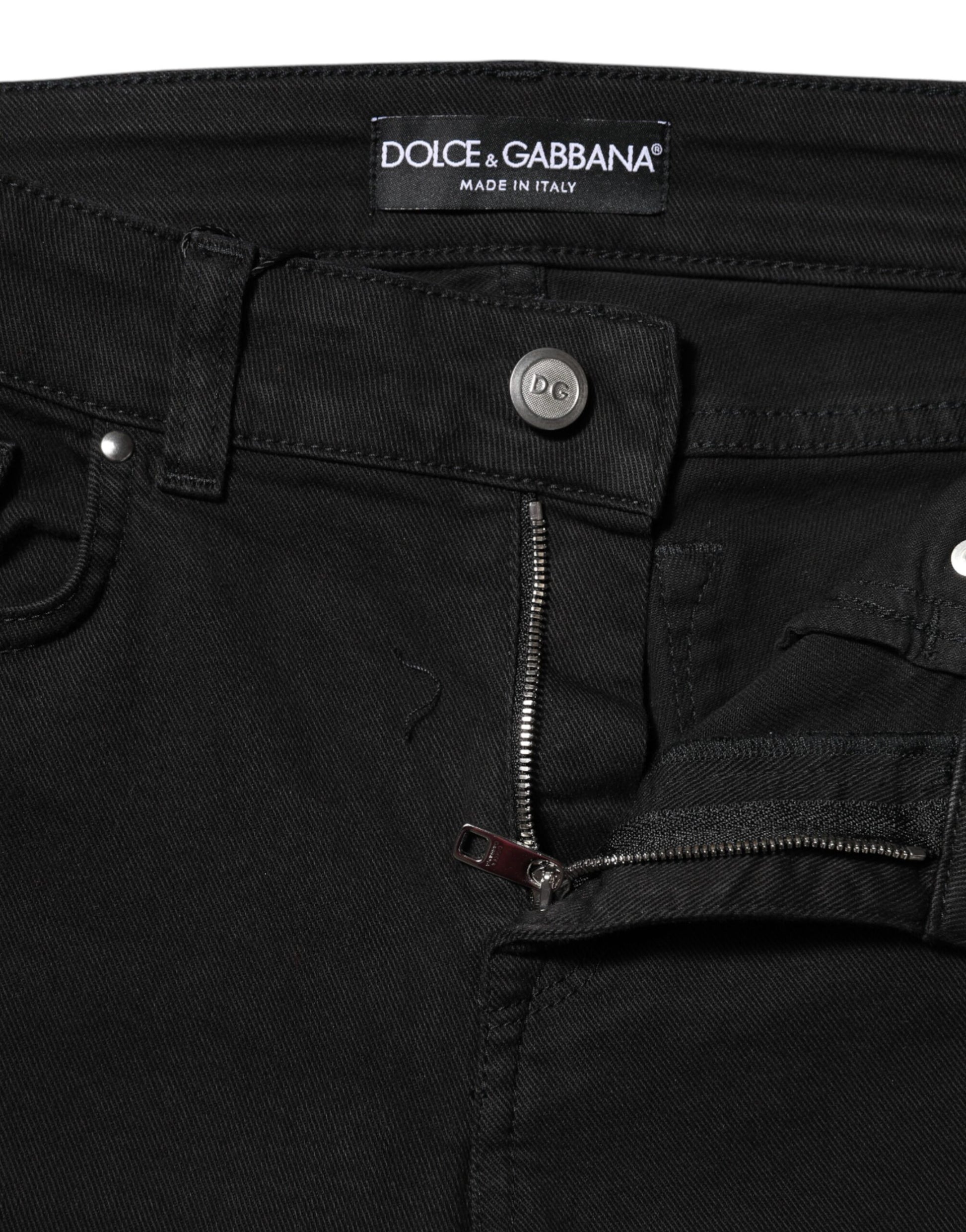 Dolce & Gabbana Black Cotton Logo Skinny MidWaist Denim Jeans Dolce & Gabbana