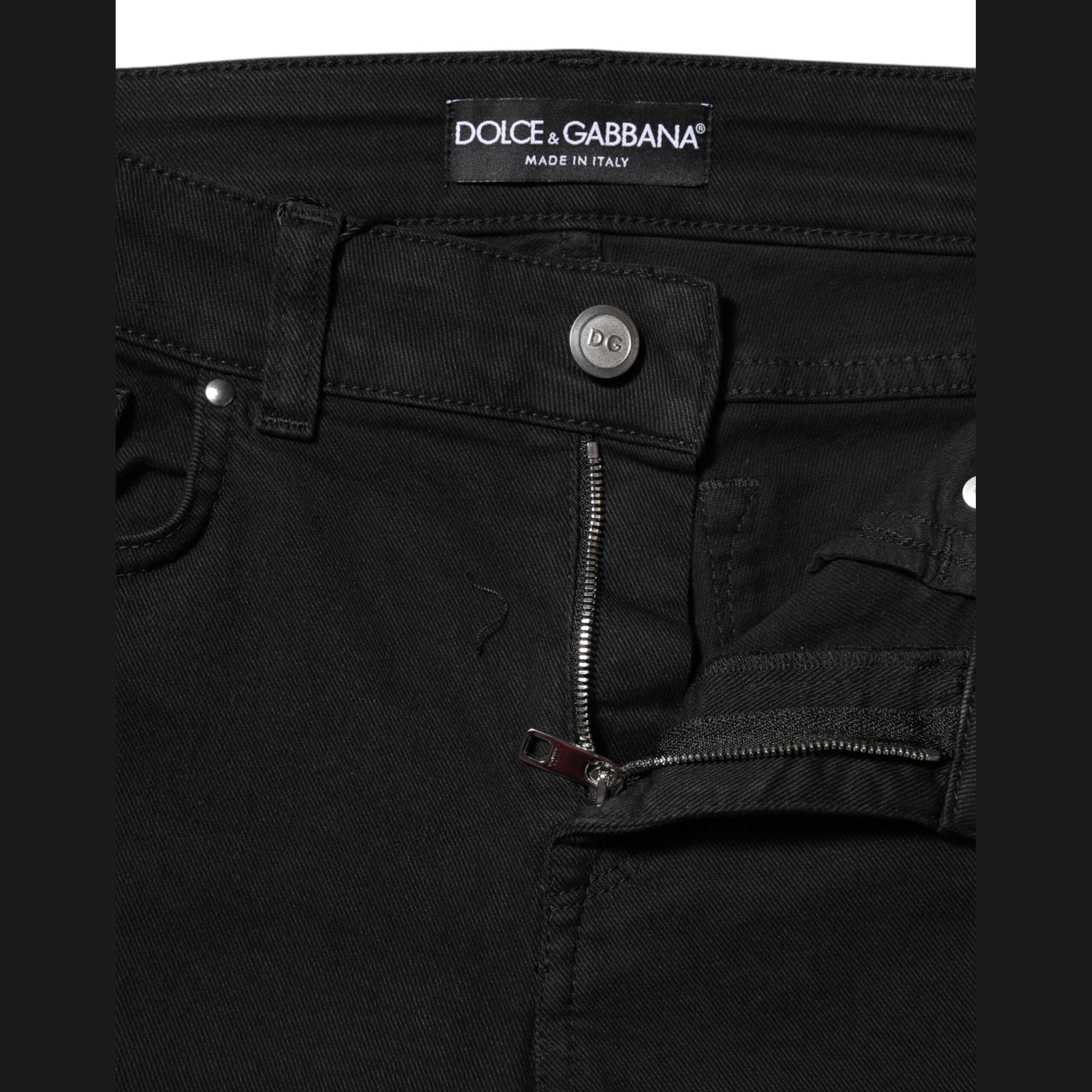 Dolce & Gabbana Black Cotton Logo Skinny MidWaist Denim Jeans