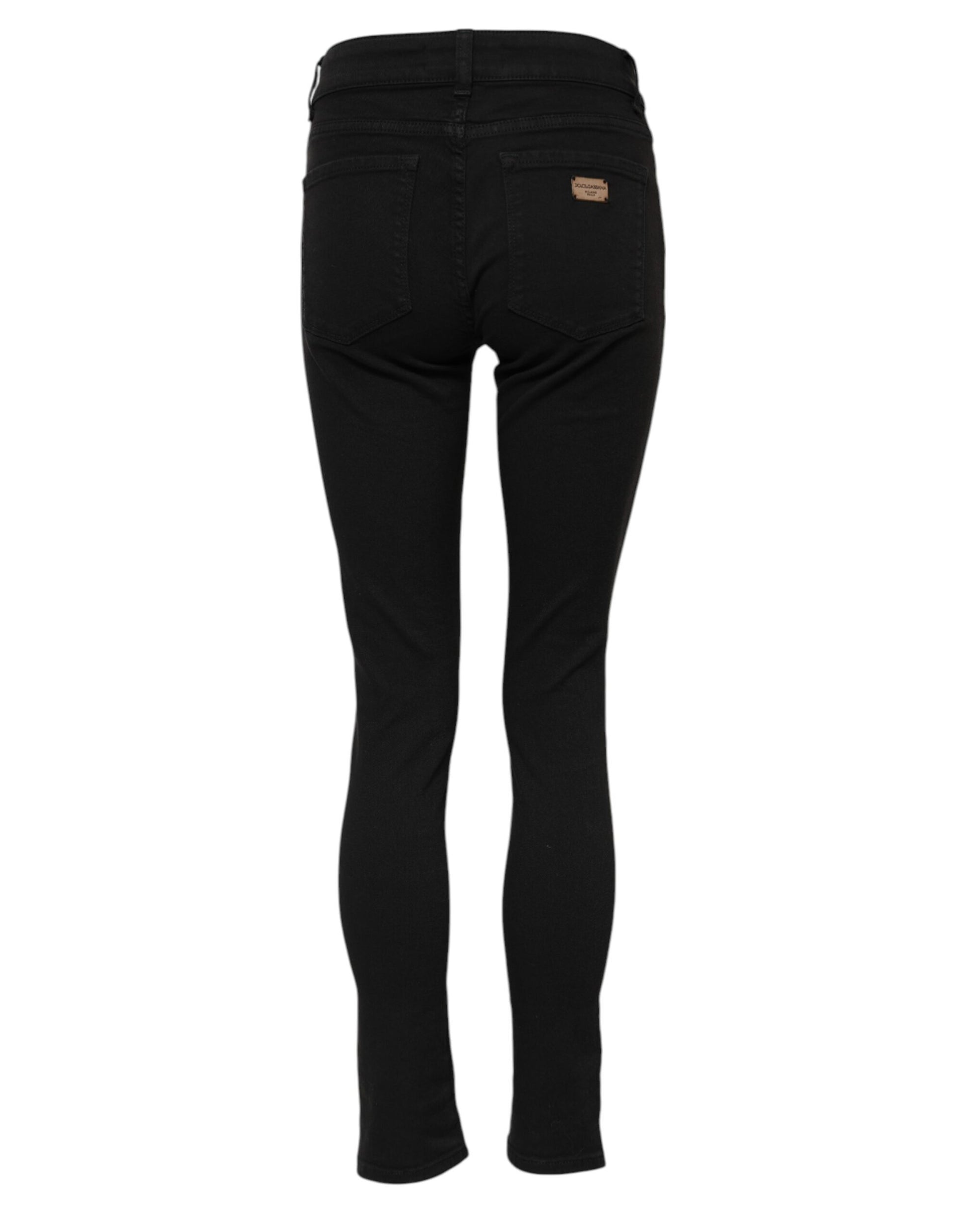 Dolce & Gabbana Black Cotton Logo Skinny MidWaist Denim Jeans Dolce & Gabbana