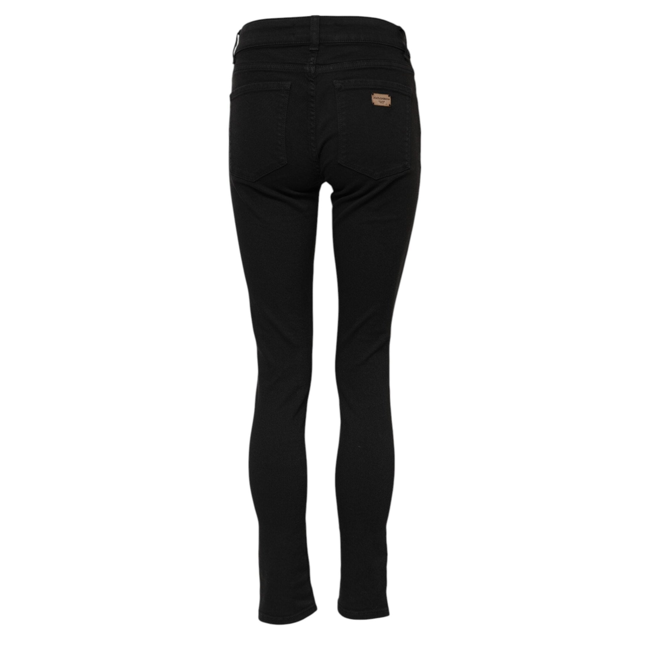 Dolce & Gabbana Black Cotton Logo Skinny MidWaist Denim Jeans