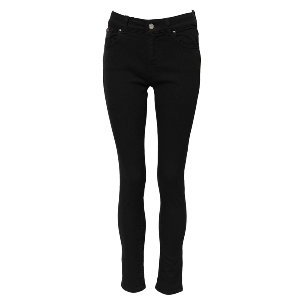 Dolce & Gabbana Black Cotton Logo Skinny MidWaist Denim Jeans