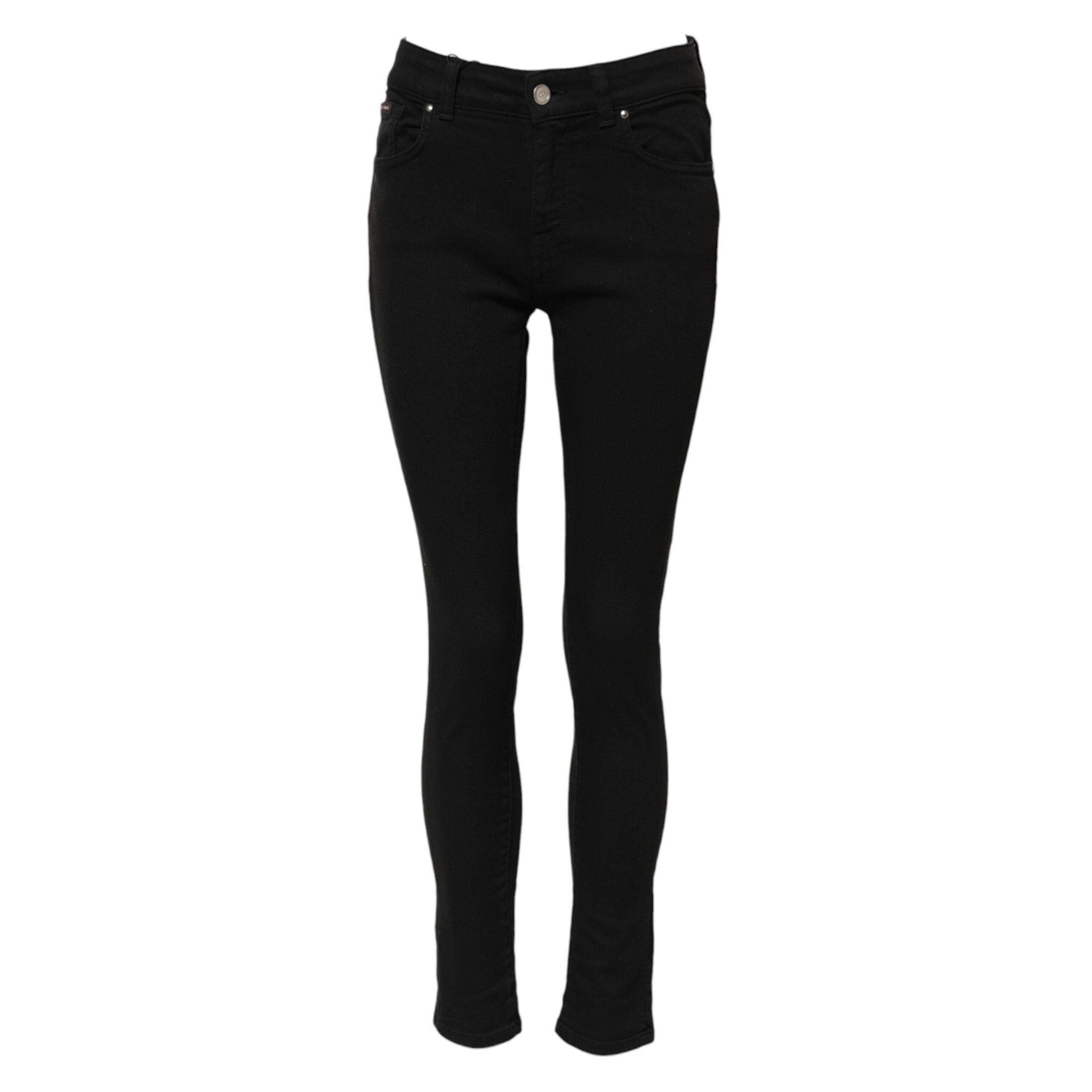 Dolce & Gabbana Black Cotton Logo Skinny MidWaist Denim Jeans
