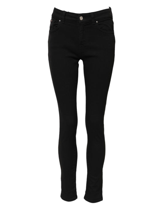 Dolce & Gabbana Black Cotton Logo Skinny MidWaist Denim Jeans Dolce & Gabbana