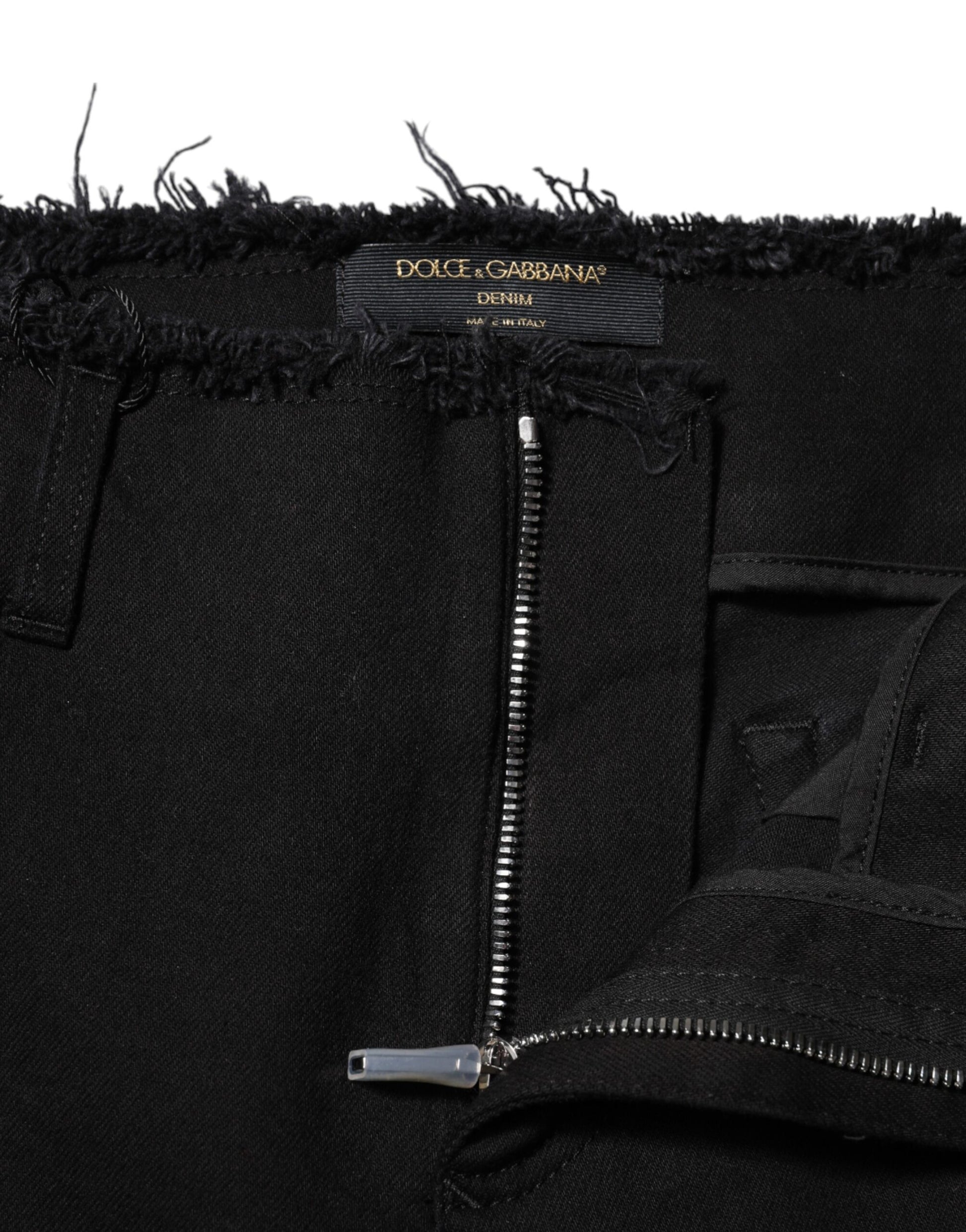Dolce & Gabbana Black Cotton Mid Waist Flared Denim Jeans Dolce & Gabbana