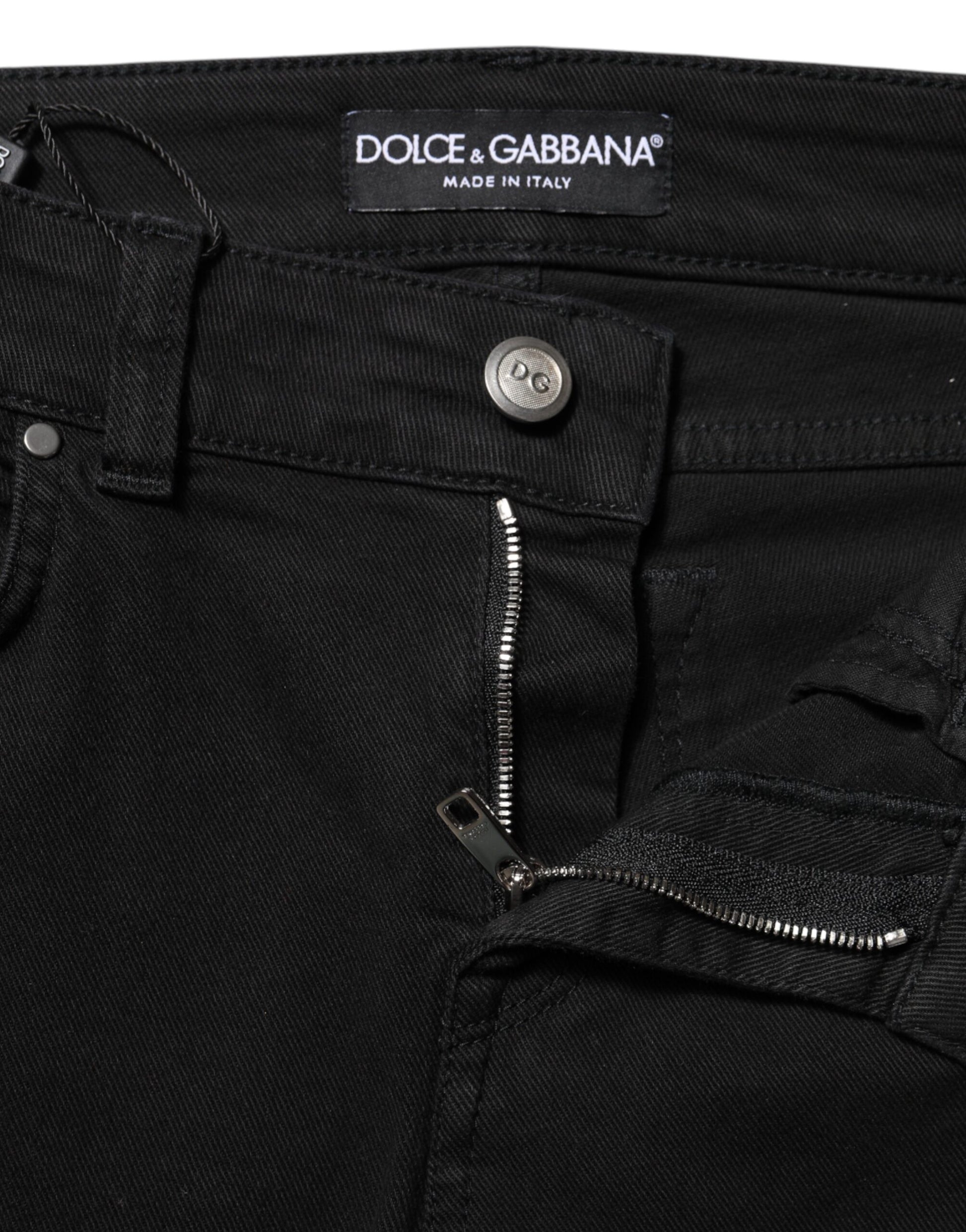 Dolce & Gabbana Black Cotton Skinny Mid Waist Denim Jeans Dolce & Gabbana
