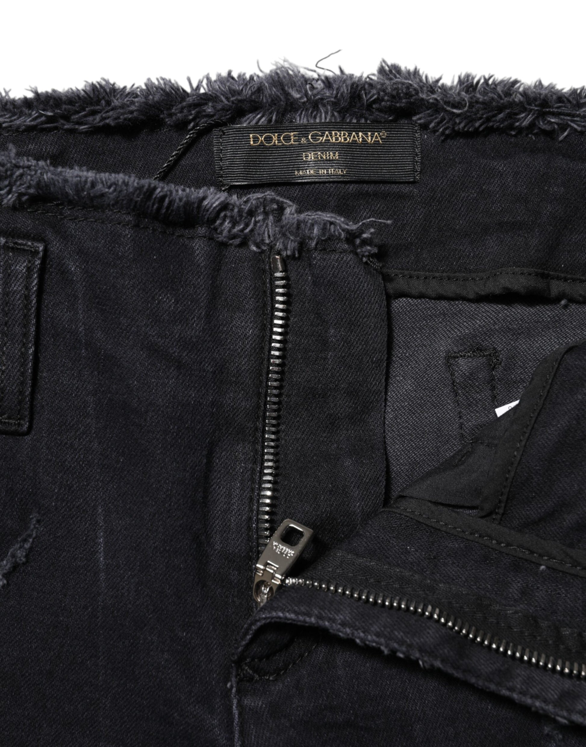 Dolce & Gabbana Black Cotton Tattered Skinny Denim Jeans Dolce & Gabbana