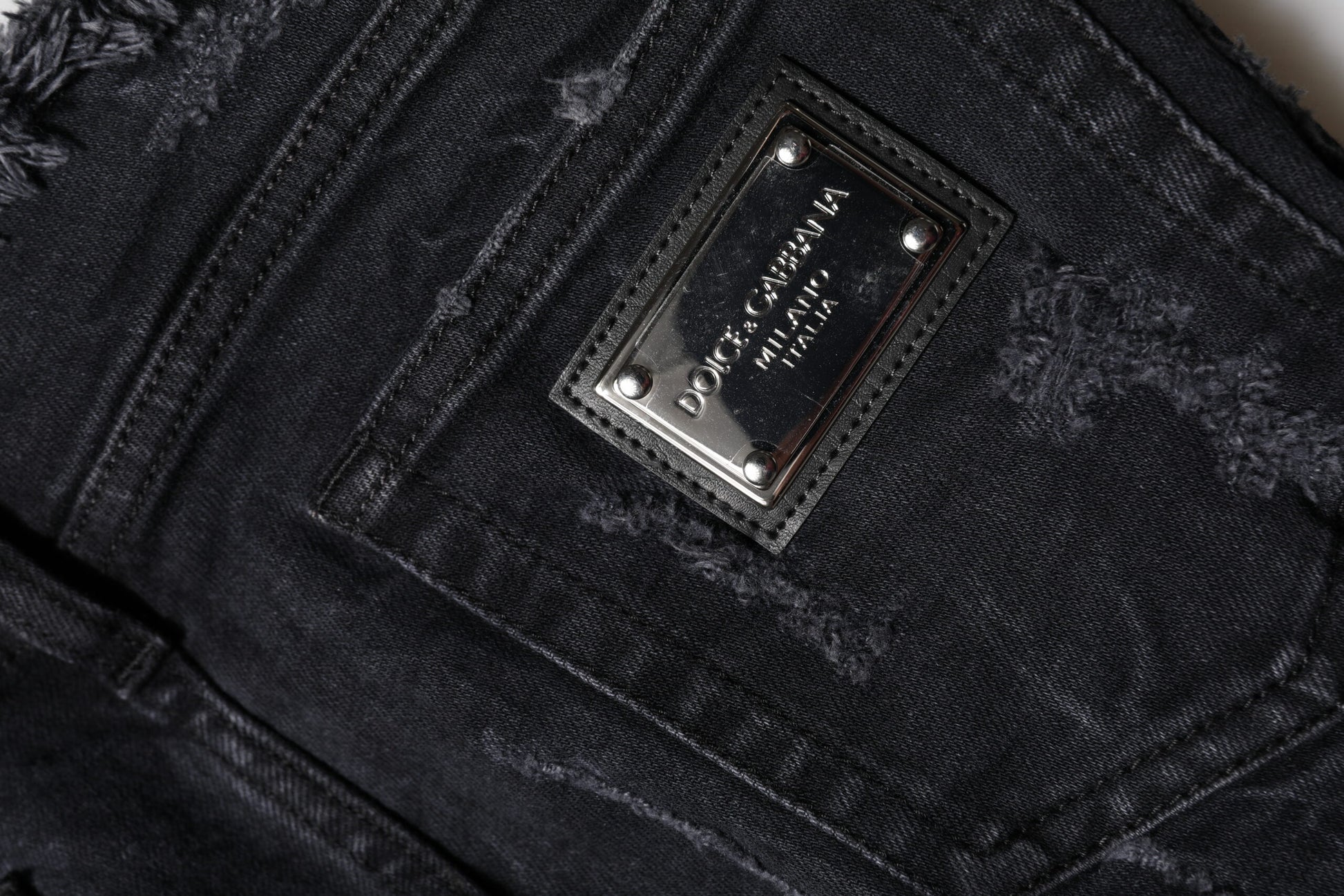 Dolce & Gabbana Black Cotton Tattered Skinny Denim Jeans Dolce & Gabbana