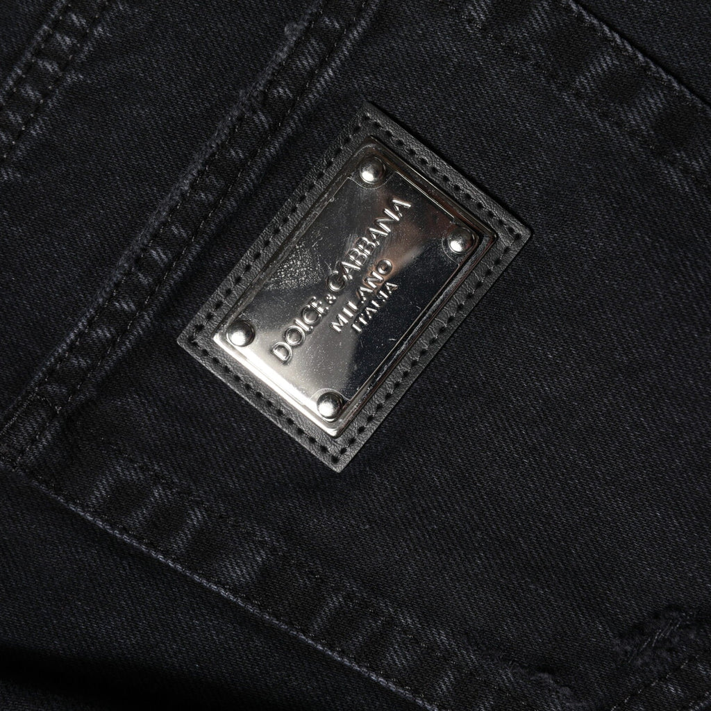 Dolce & Gabbana Black Cotton Tattered Mid Waist Denim Jeans