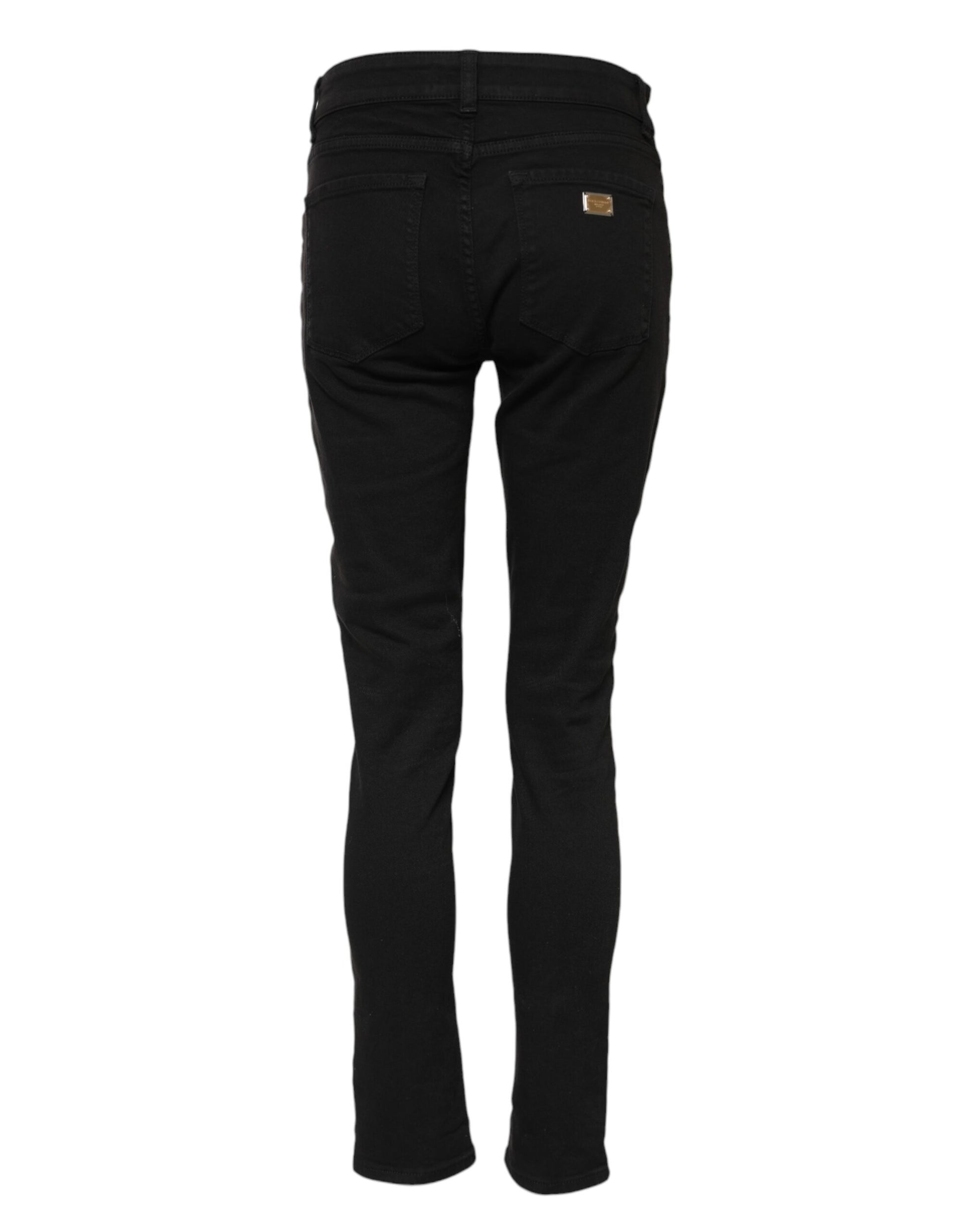 Dolce & Gabbana Black Cotton Logo Skinny Mid Waist Denim Jeans Dolce & Gabbana