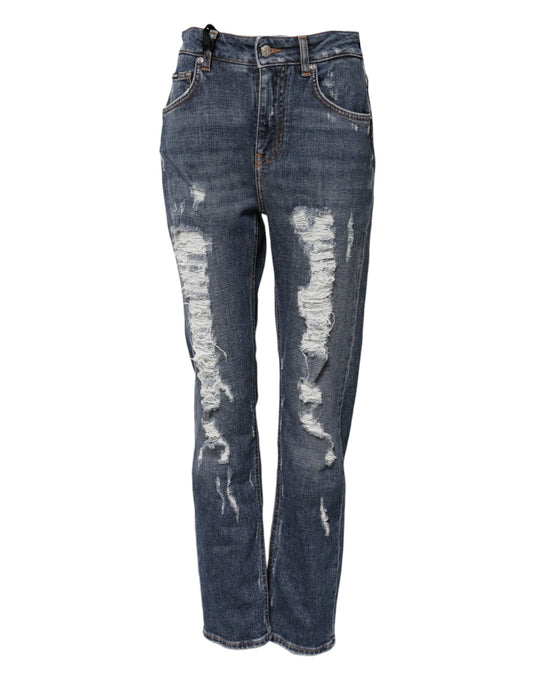Dolce & Gabbana Blue Cotton Boyfriend Tattered Denim Jeans Dolce & Gabbana