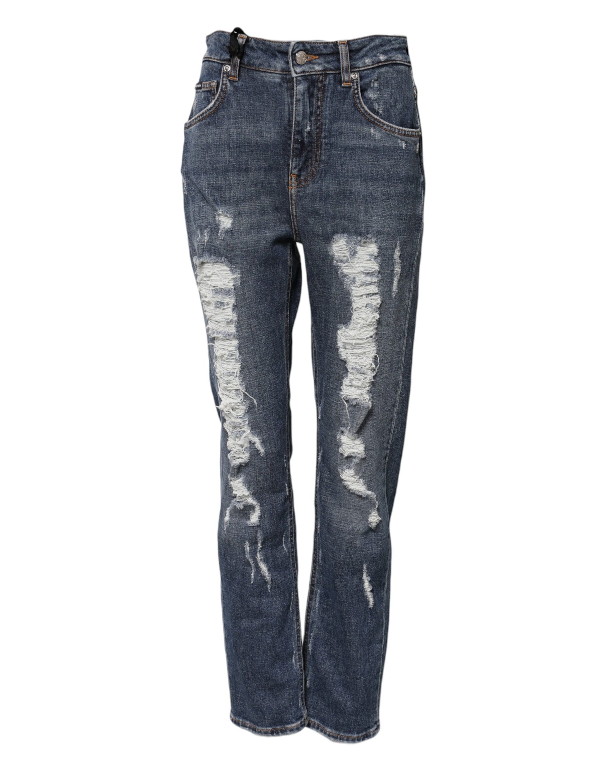 Dolce & Gabbana Blue Cotton Boyfriend Tattered Denim Jeans Dolce & Gabbana