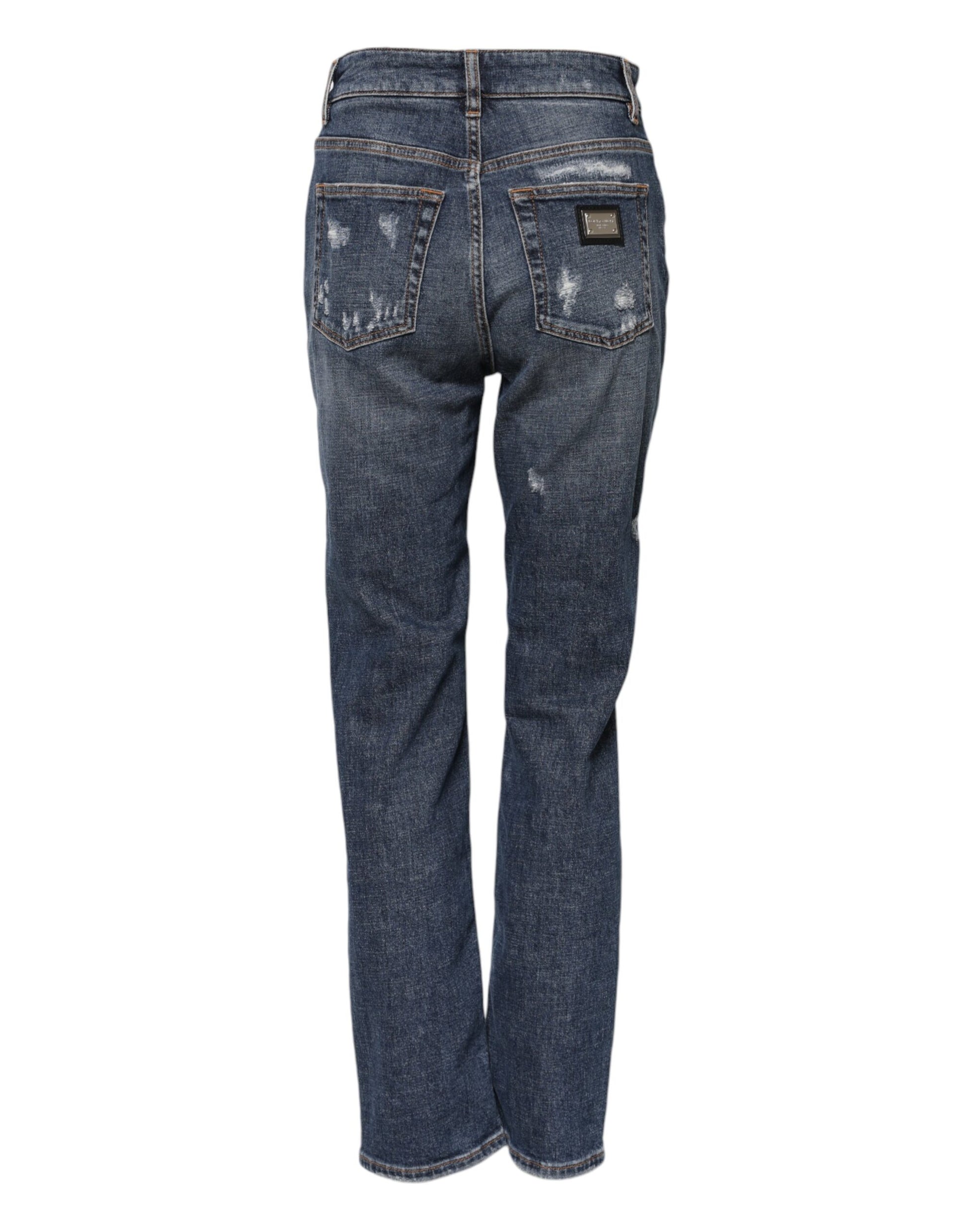 Dolce & Gabbana Blue Cotton Boyfriend Tattered Denim Jeans Dolce & Gabbana