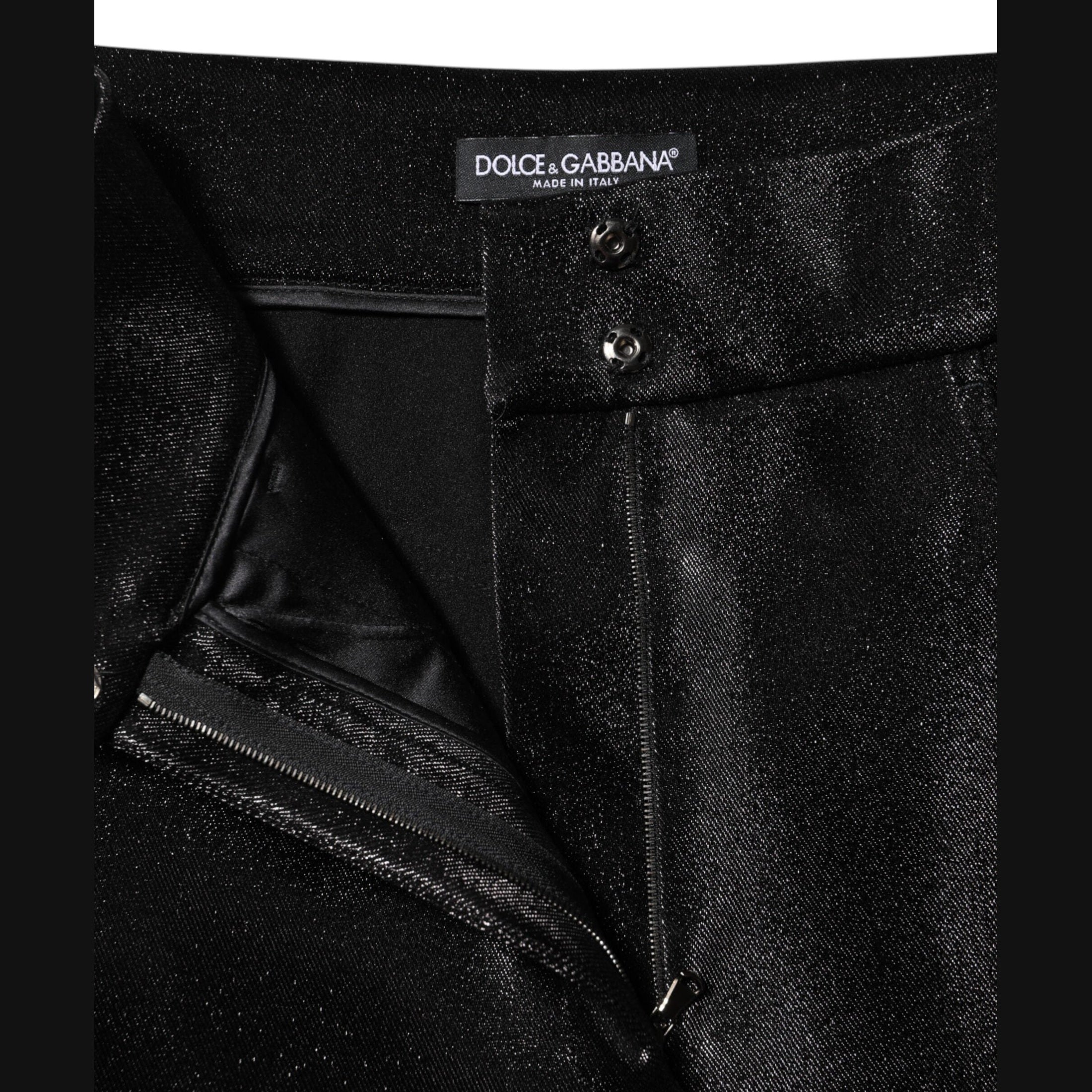 Dolce & Gabbana Black Cotton Stretch Lurex Thread Skinny Pants
