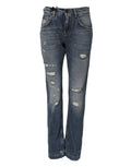 Dolce & Gabbana Blue Cotton Boyfriend Tattered Denim Jeans - Eljoys Fashion 