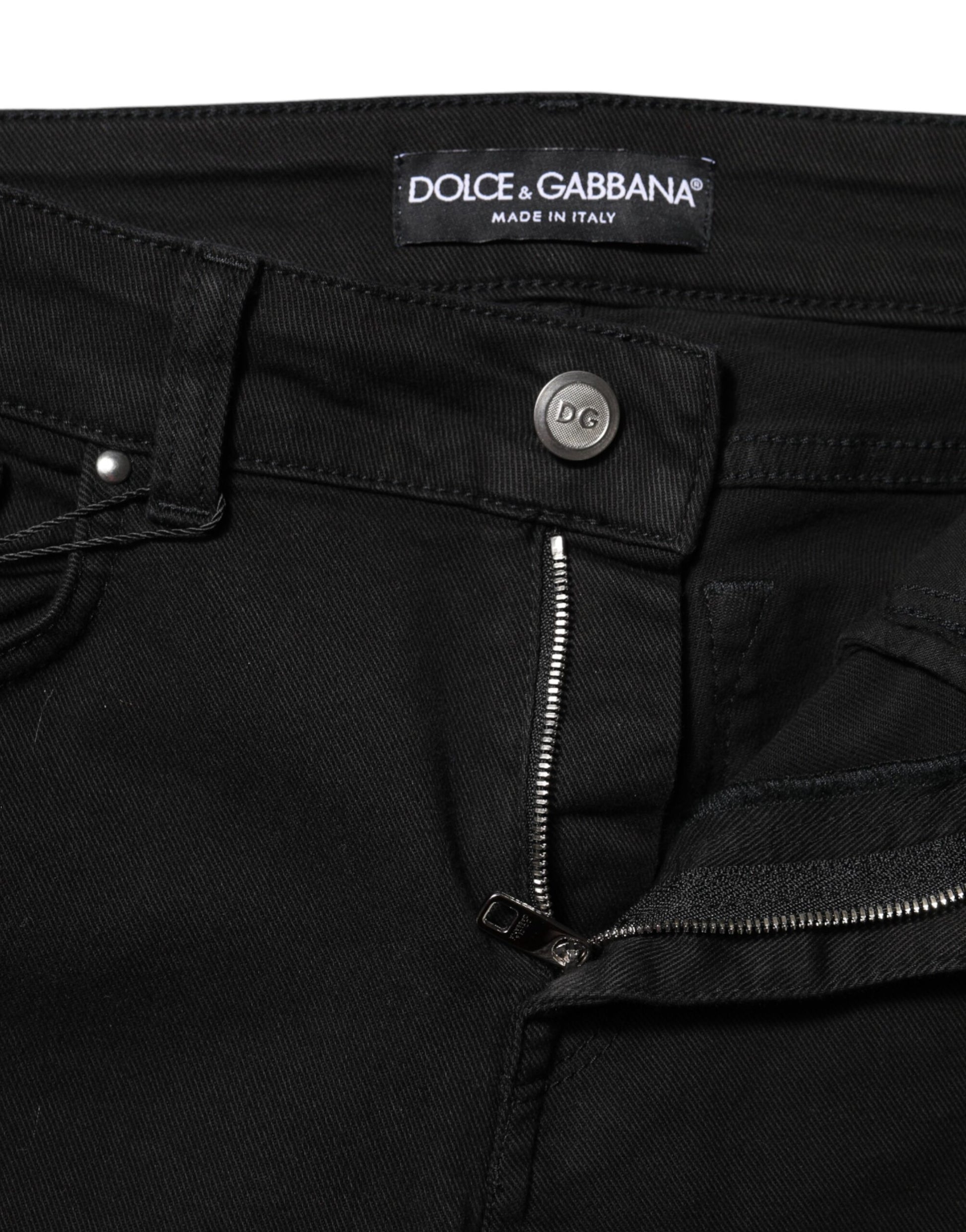 Dolce & Gabbana Black Cotton Skinny Mid Waist Denim Jeans Dolce & Gabbana