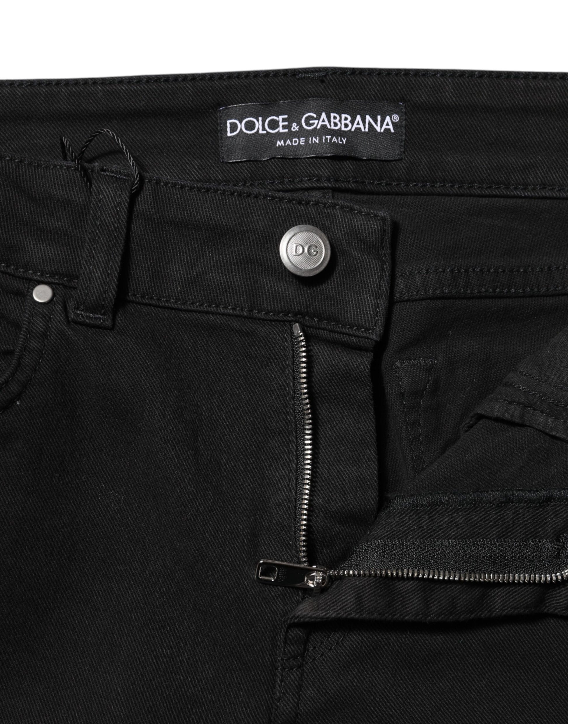 Dolce & Gabbana Black Cotton Skinny Mid Waist Denim Jeans Dolce & Gabbana