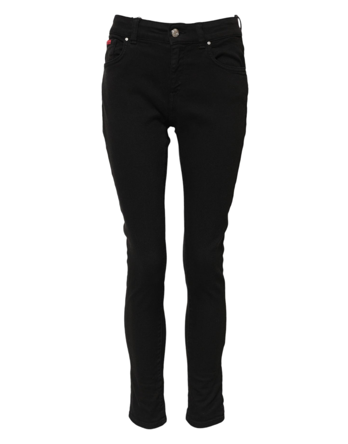 Dolce & Gabbana Black Cotton Logo Skinny Mid Waist Denim Jeans Dolce & Gabbana