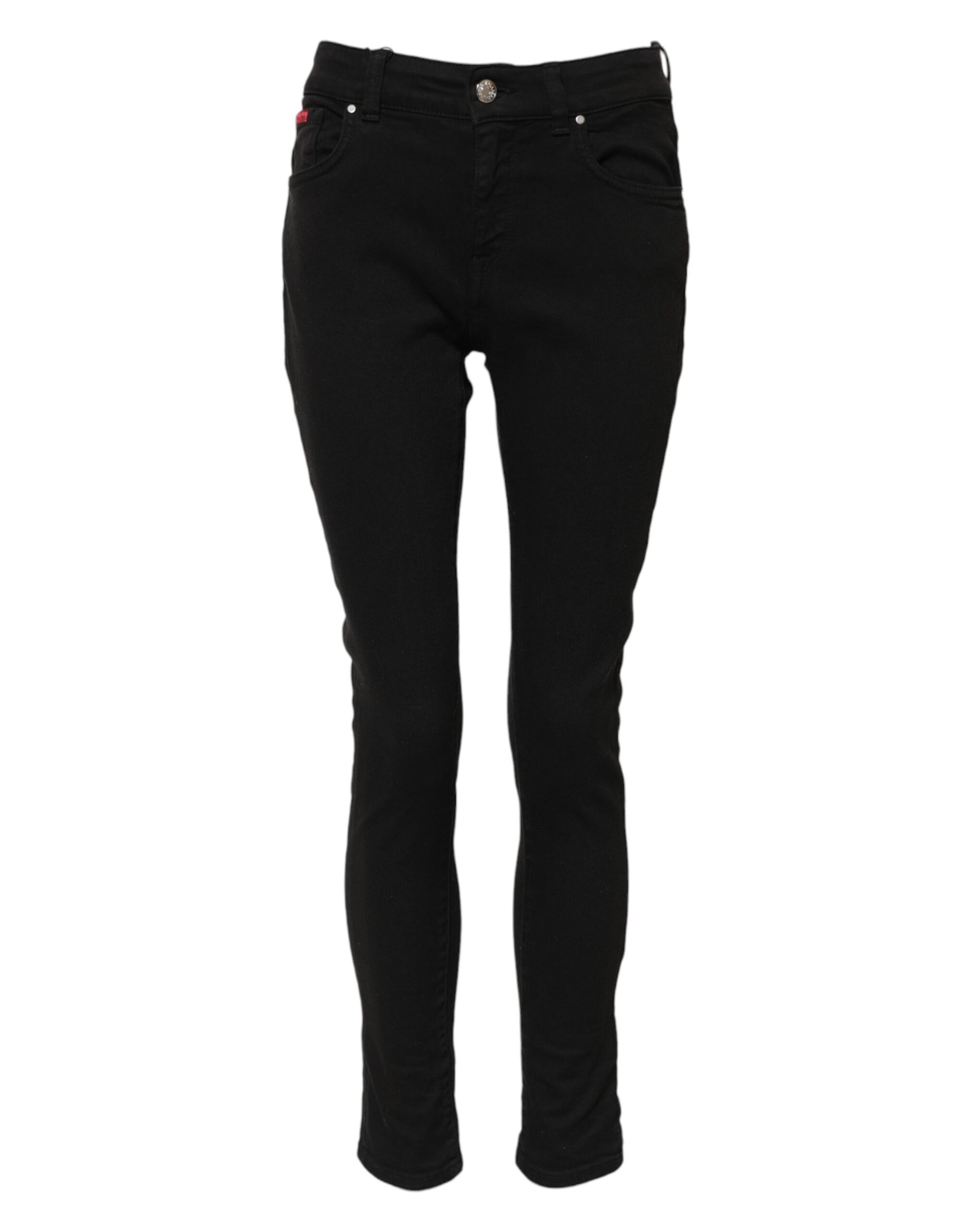Dolce & Gabbana Black Cotton Logo Skinny Mid Waist Denim Jeans Dolce & Gabbana