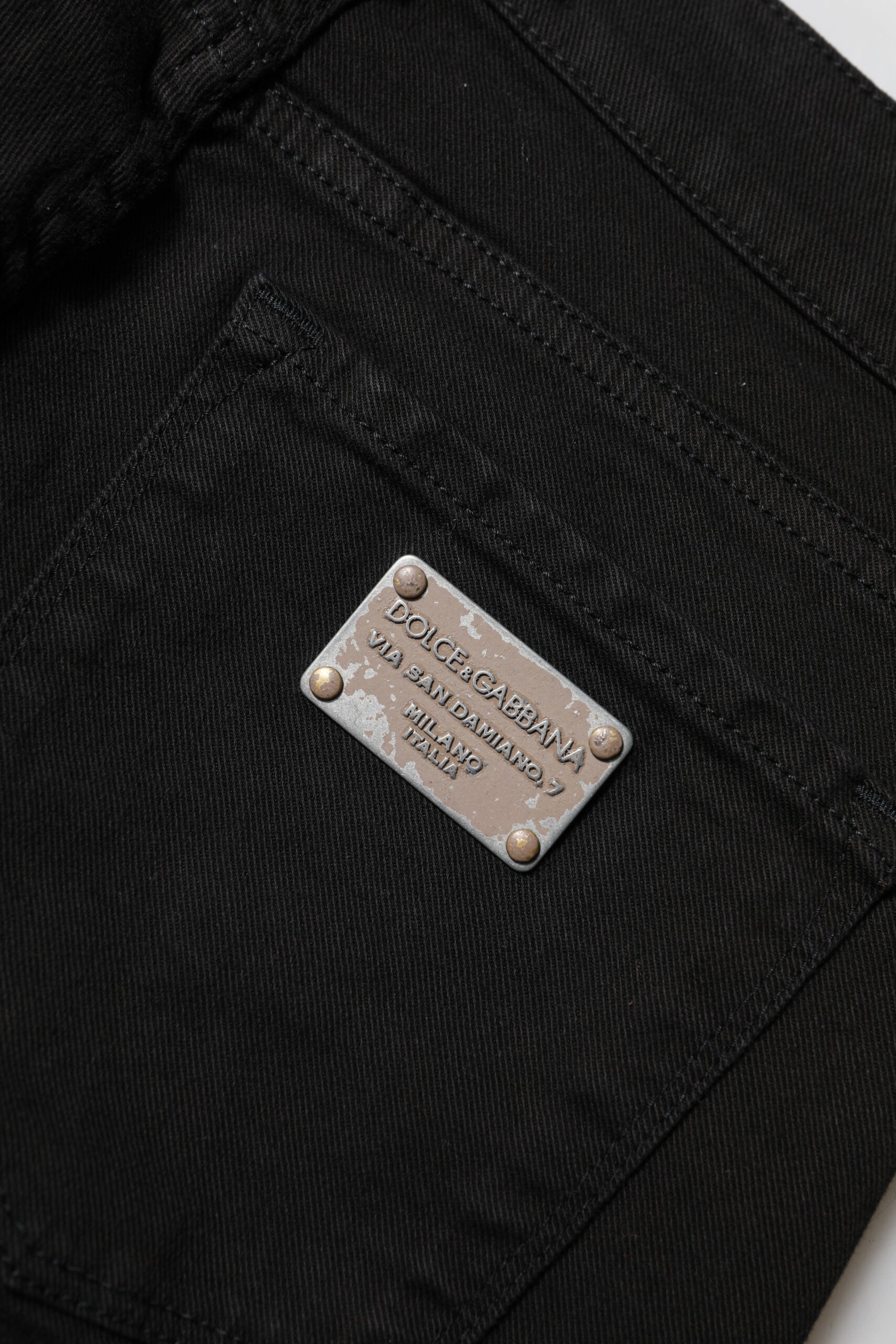 Dolce & Gabbana Black Cotton Logo Skinny Mid Waist Denim Jeans Dolce & Gabbana