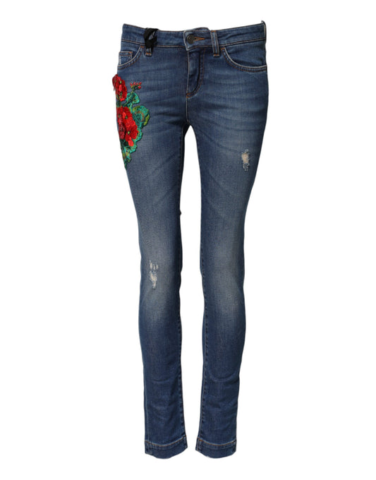 Dolce & Gabbana Blue Cotton Low Waist Skinny Denim Jeans Dolce & Gabbana