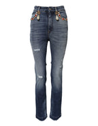 Dolce & Gabbana Blue Rhinestone Embellished Denim Jeans