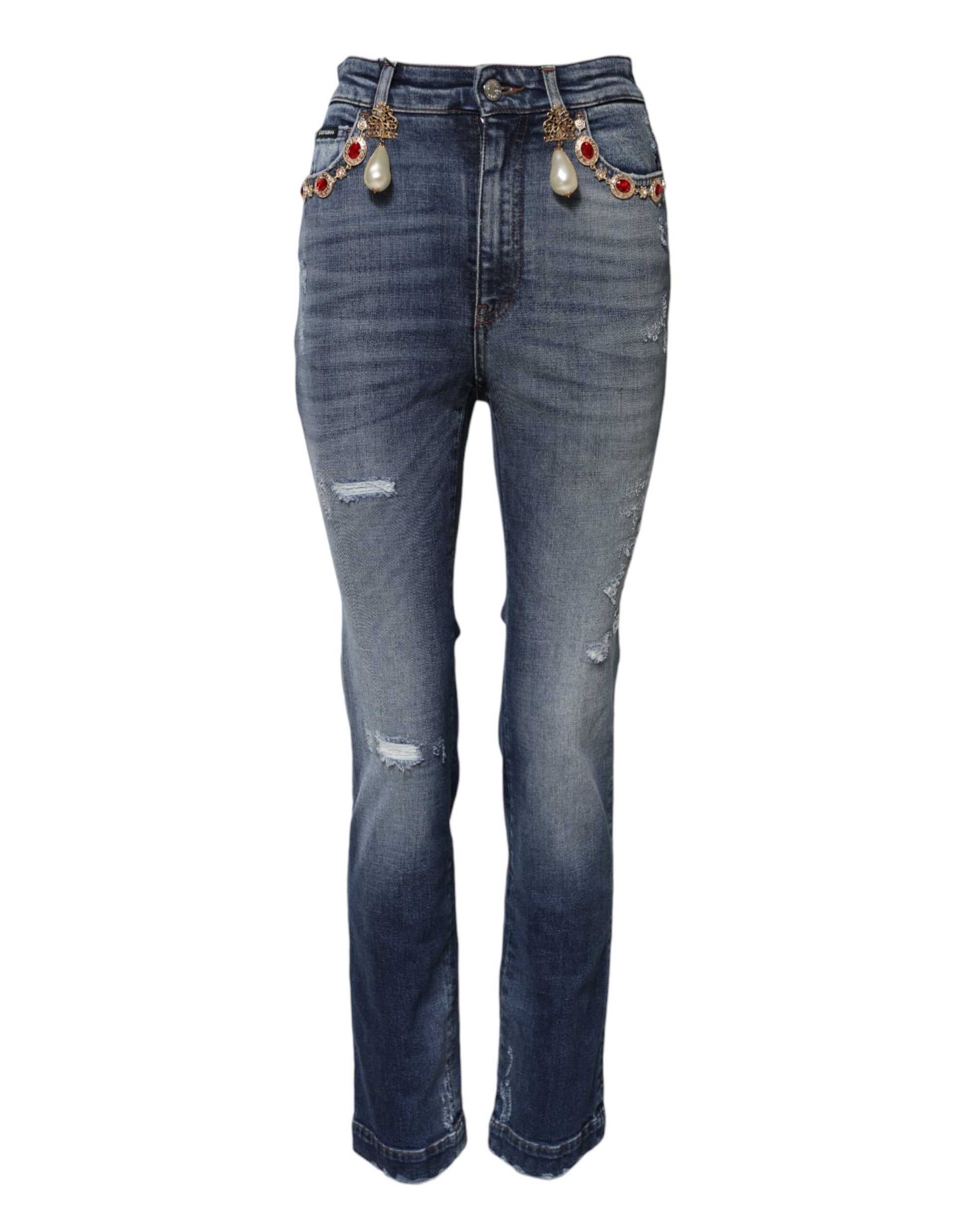 Dolce & Gabbana Blue Rhinestone Embellished Denim Jeans Dolce & Gabbana