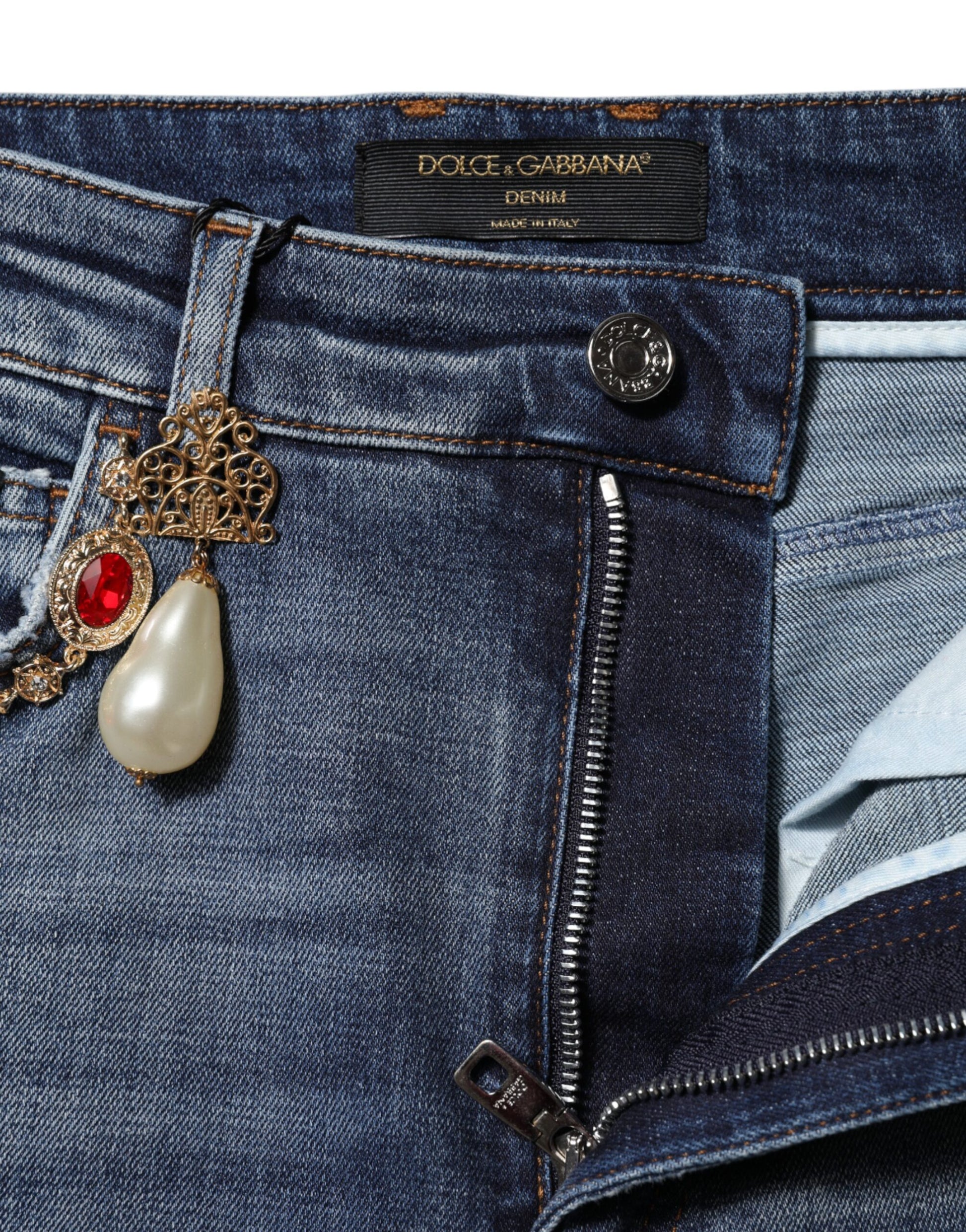 Dolce & Gabbana Blue Rhinestone Embellished Denim Jeans Dolce & Gabbana