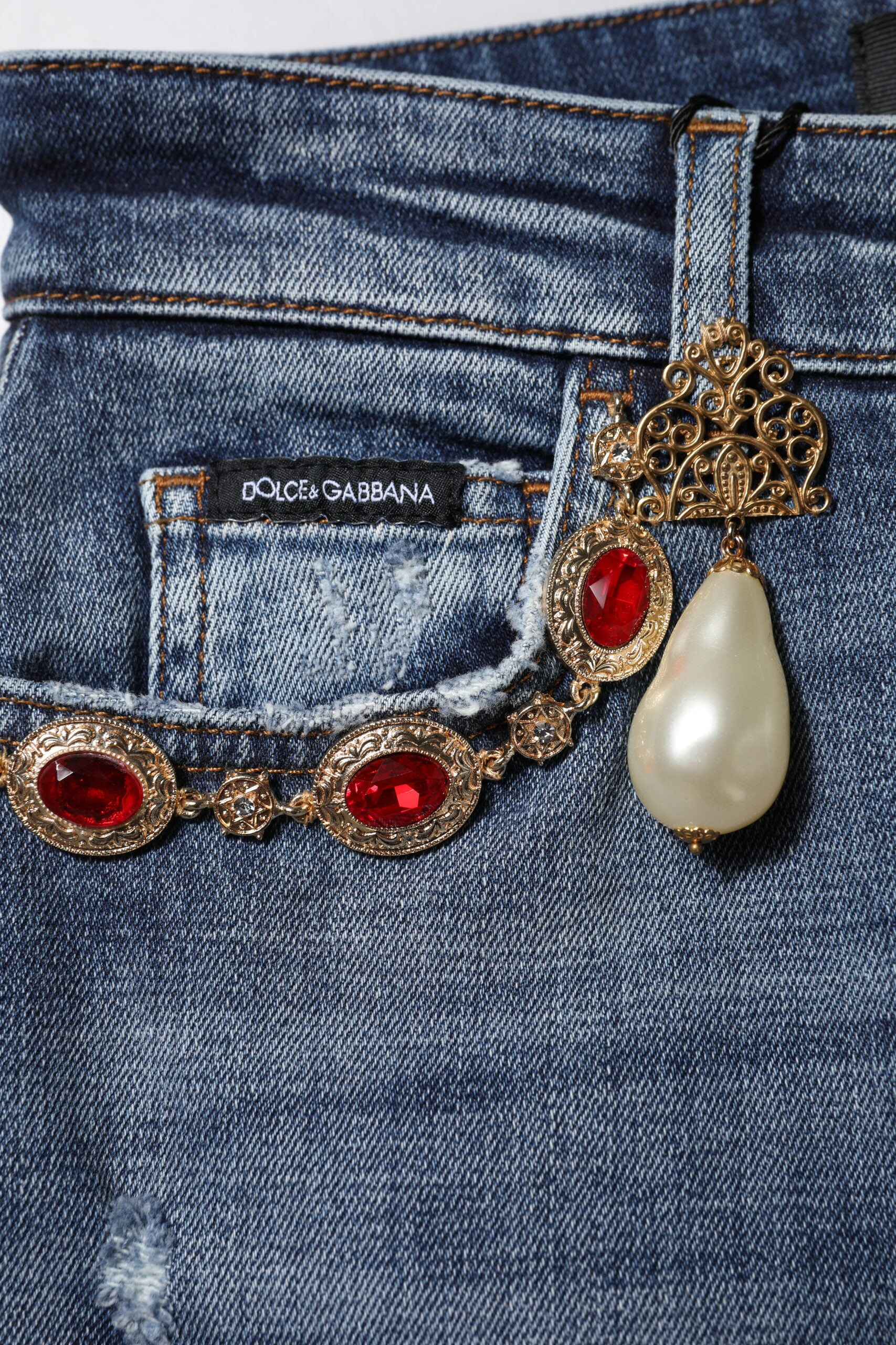 Dolce & Gabbana Blue Rhinestone Embellished Denim Jeans Dolce & Gabbana