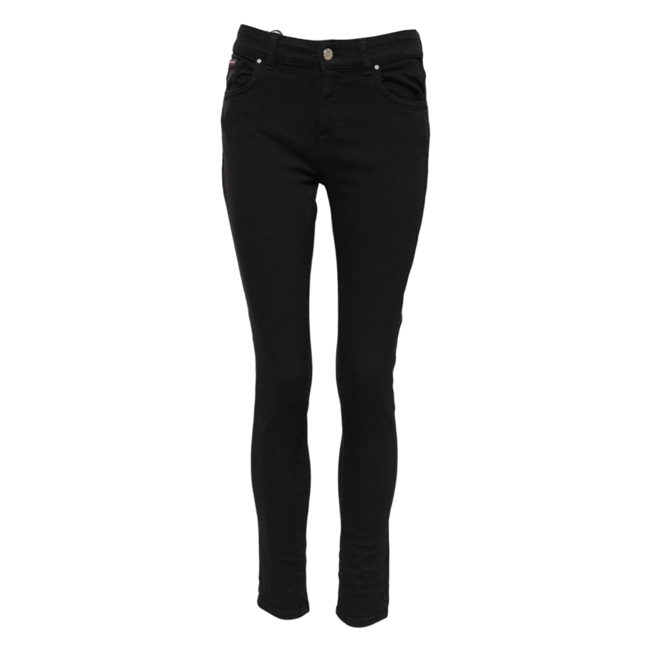 Dolce & Gabbana Black Cotton Logo Skinny Mid Waist Denim Jeans