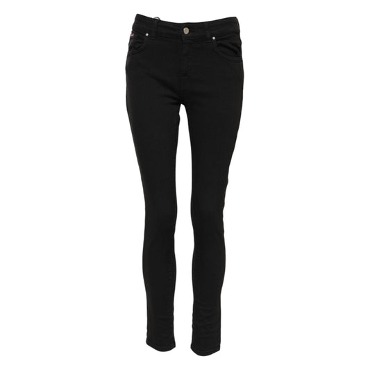 Dolce & Gabbana Black Cotton Logo Skinny Mid Waist Denim Jeans Dolce & Gabbana