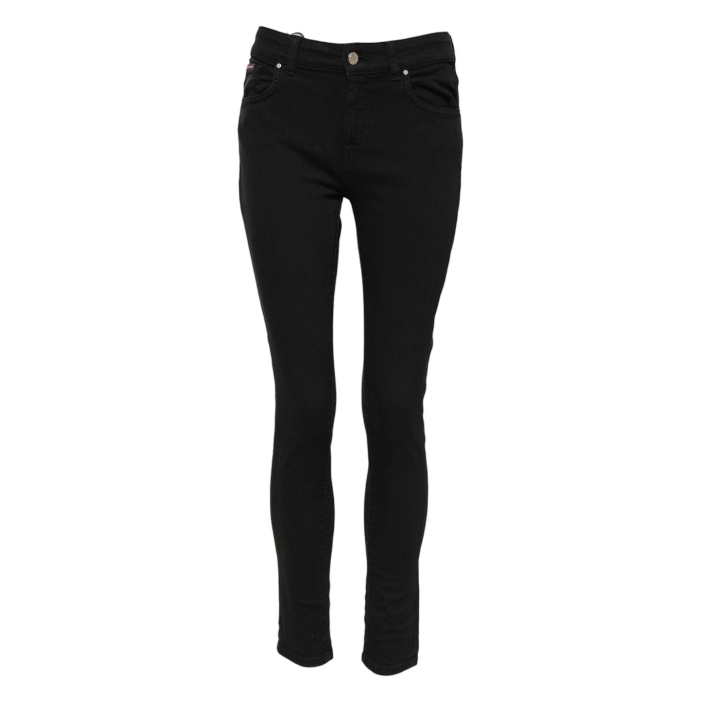 Dolce & Gabbana Black Cotton Logo Skinny Mid Waist Denim Jeans Dolce & Gabbana