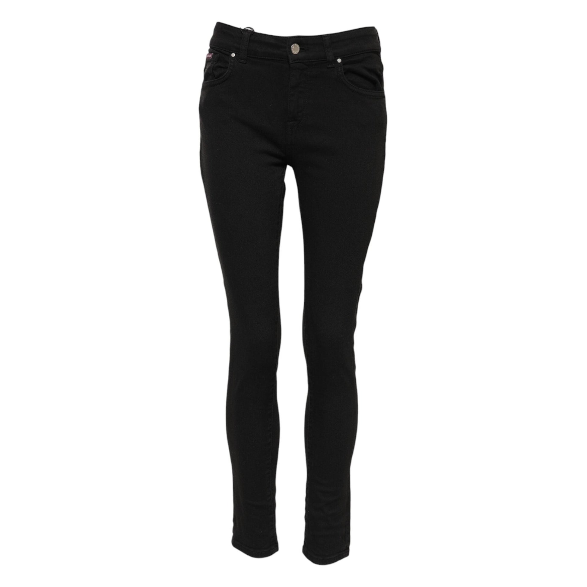 Dolce & Gabbana Black Cotton Logo Skinny Mid Waist Denim Jeans Dolce & Gabbana