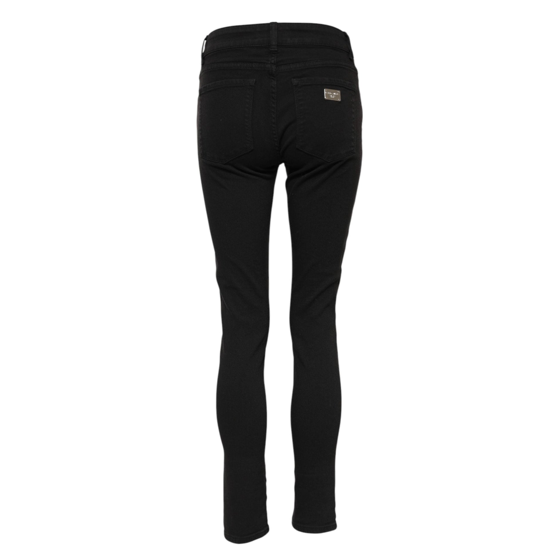 Dolce & Gabbana Black Cotton Logo Skinny Mid Waist Denim Jeans Dolce & Gabbana