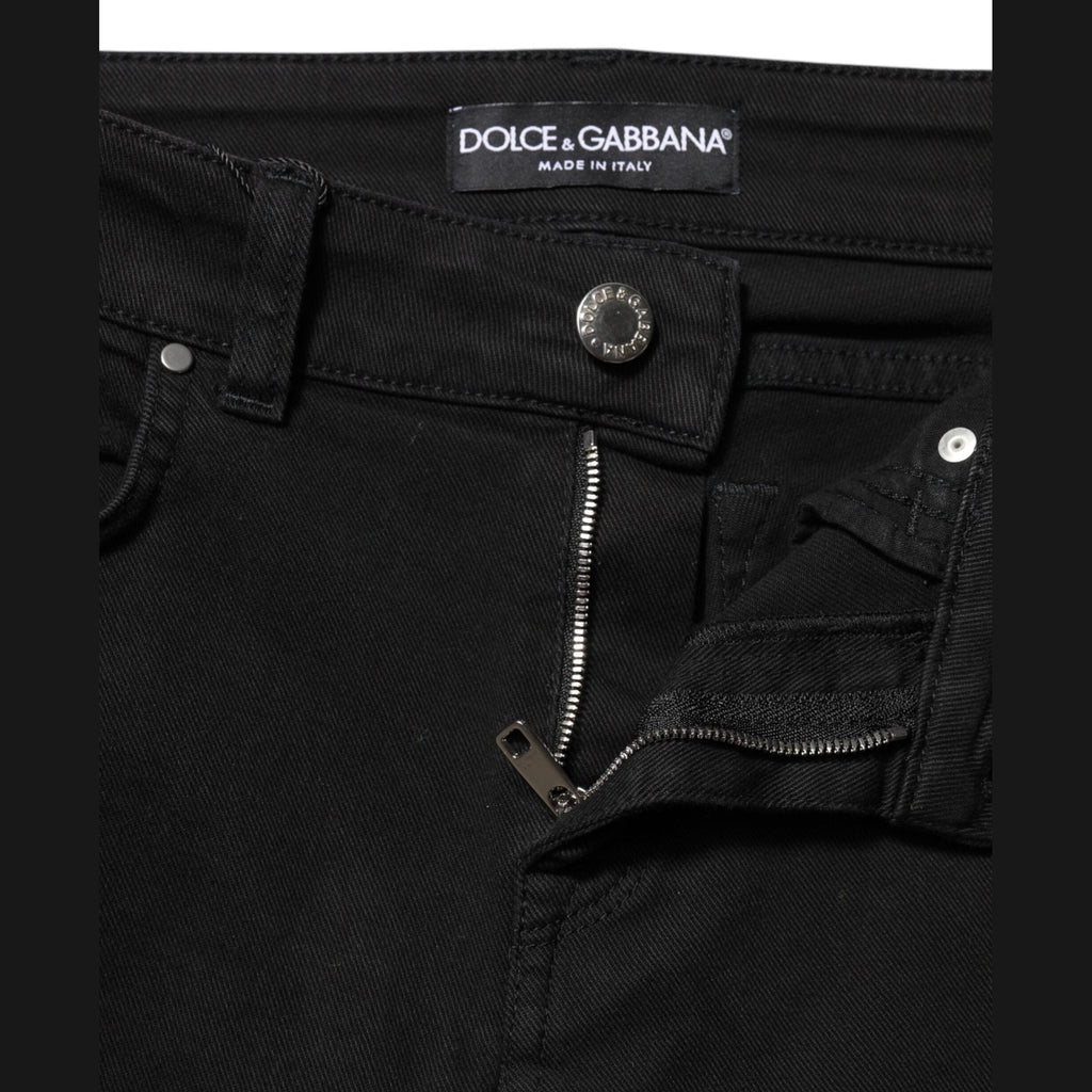 Dolce & Gabbana Black Cotton Logo Skinny Mid Waist Denim Jeans