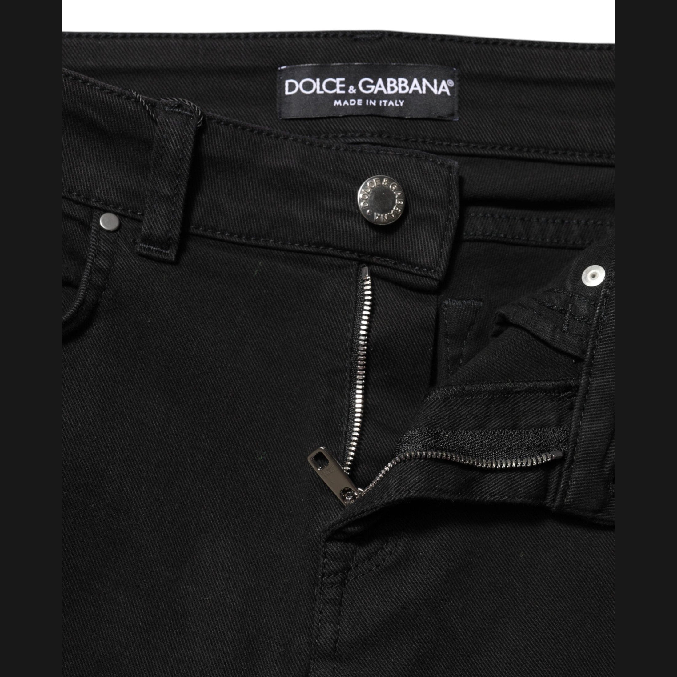 Dolce & Gabbana Black Cotton Logo Skinny Mid Waist Denim Jeans