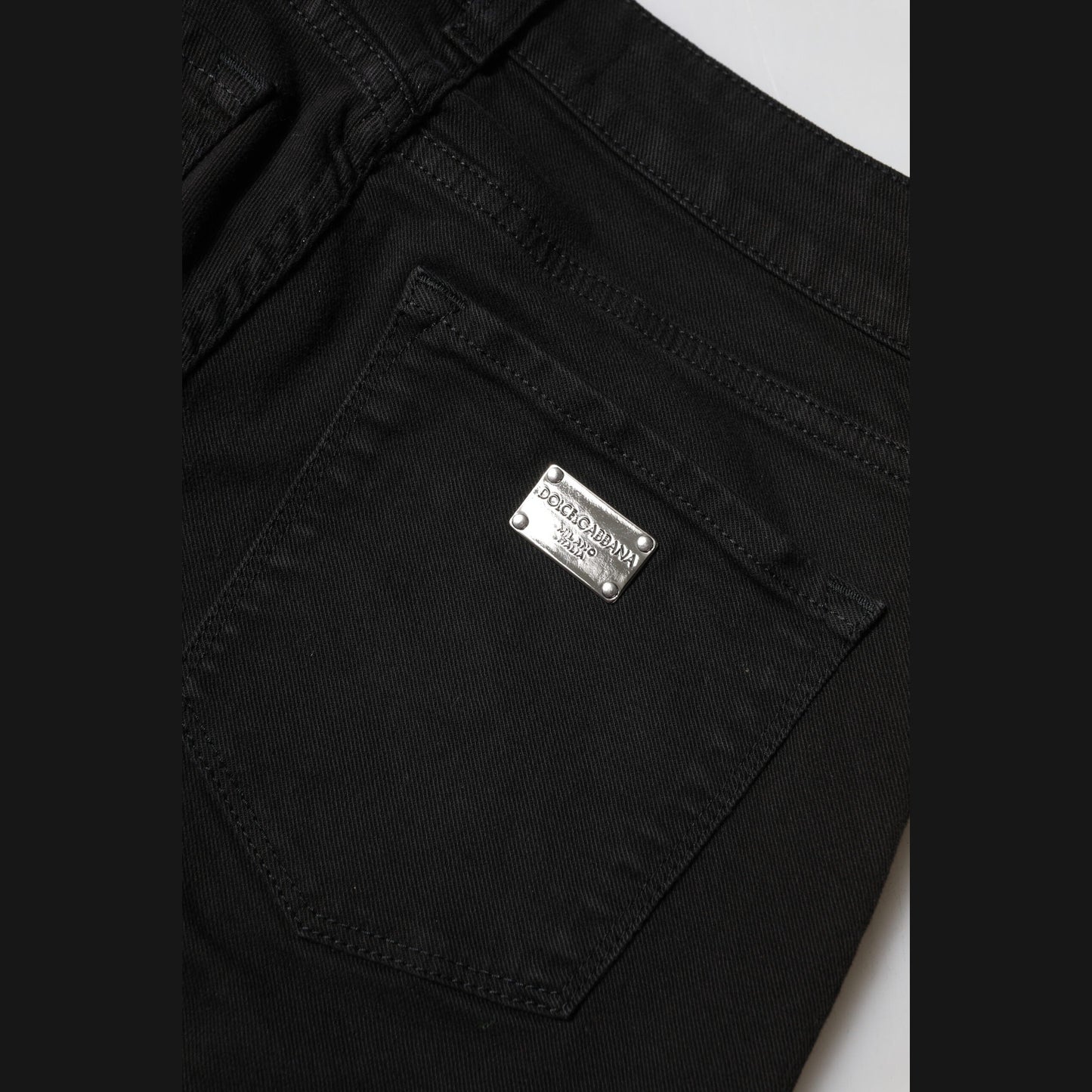 Dolce & Gabbana Black Cotton Logo Skinny Mid Waist Denim Jeans Dolce & Gabbana