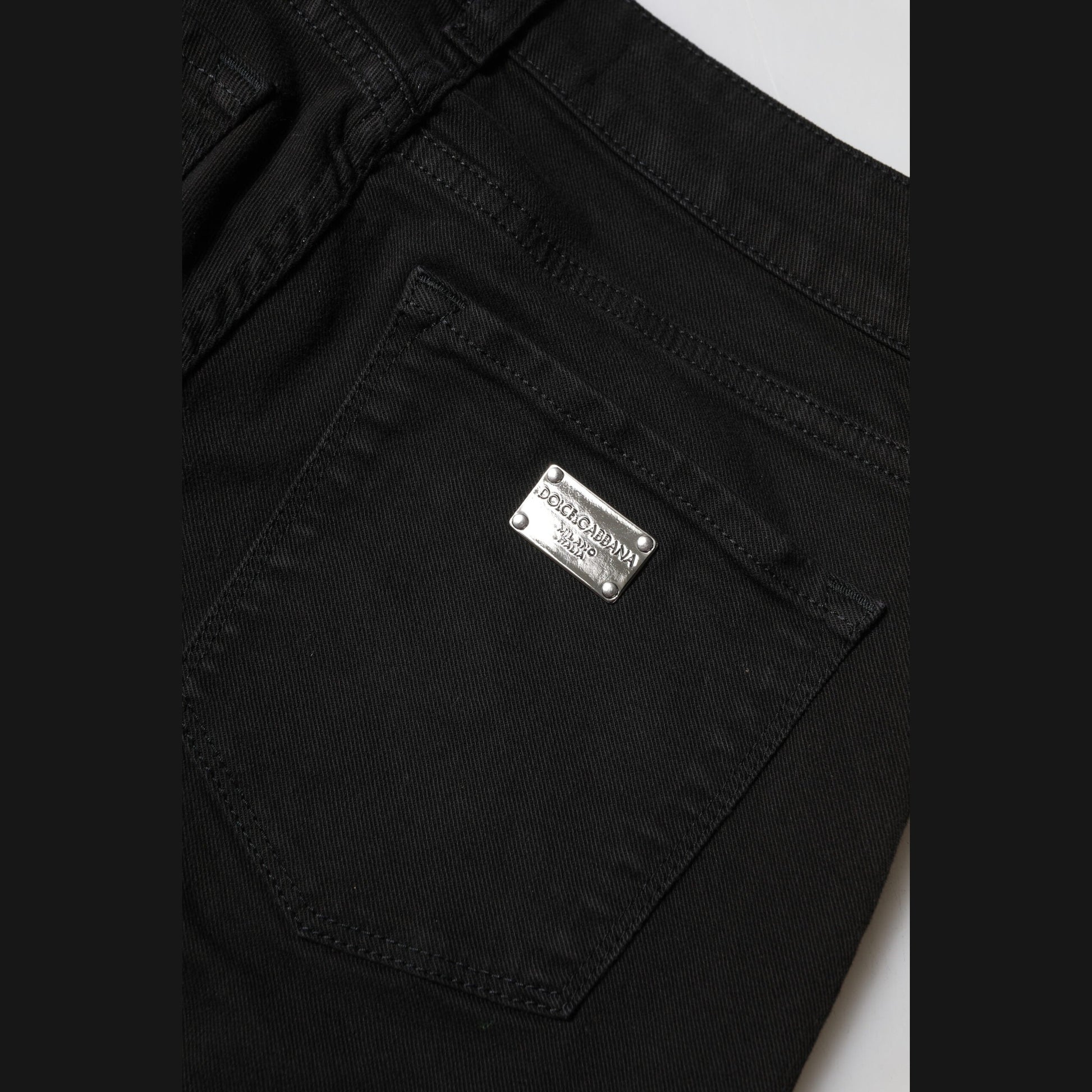Dolce & Gabbana Black Cotton Logo Skinny Mid Waist Denim Jeans Dolce & Gabbana